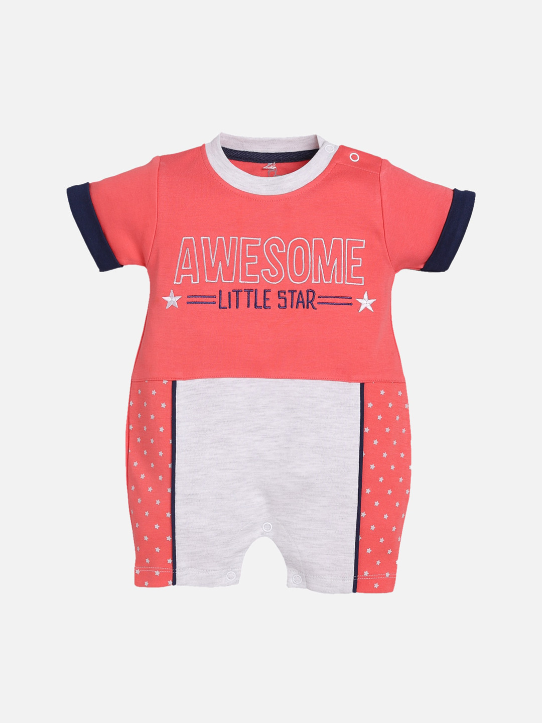 BABY GO Infants Kids Red & Grey Printed Romper