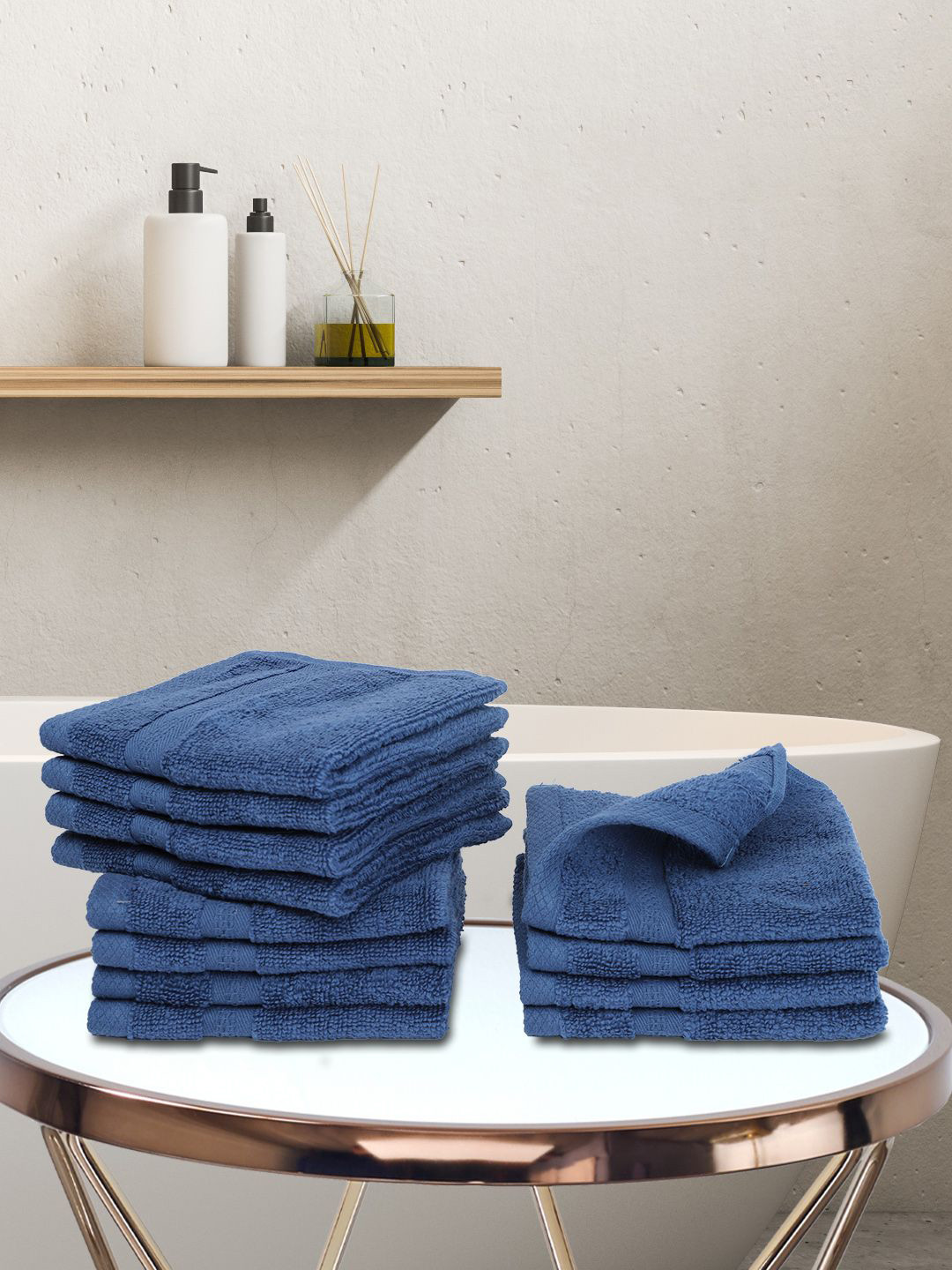 BIANCA Unisex Set Of 12 Navy Blue Solid Pure Cotton 500 GSM Face Towels
