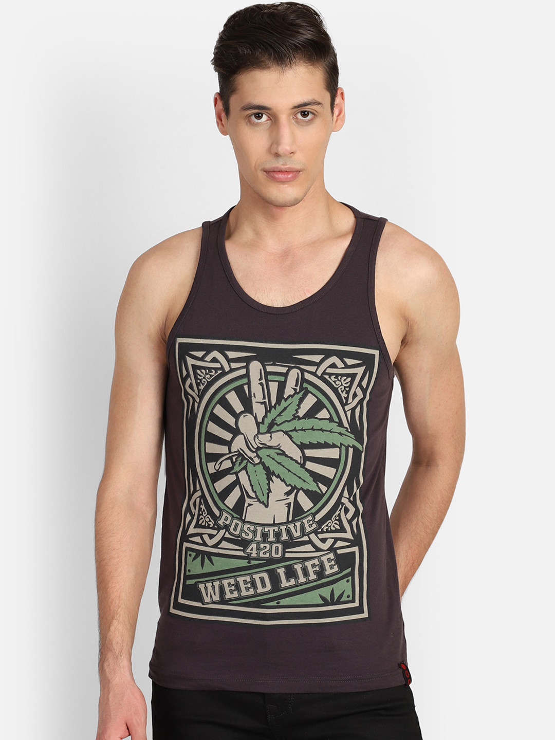 PUNK Men Charcoal Printed Scoop Neck T-shirt