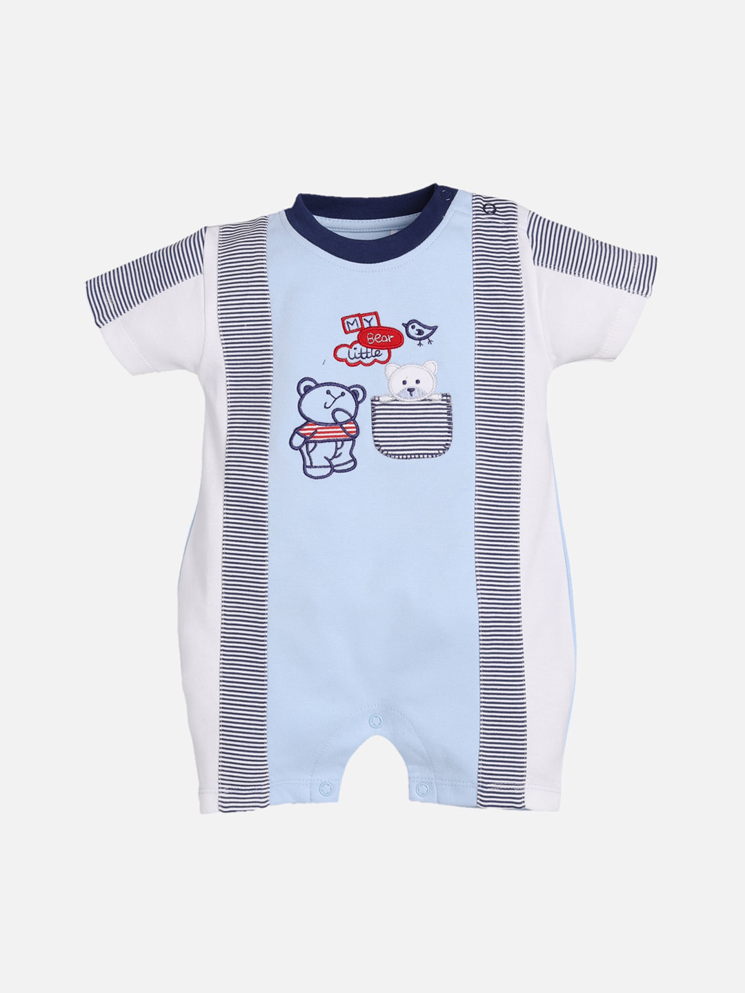 BABY GO Infant Kids White & Blue Colorblocked Cotton Romper