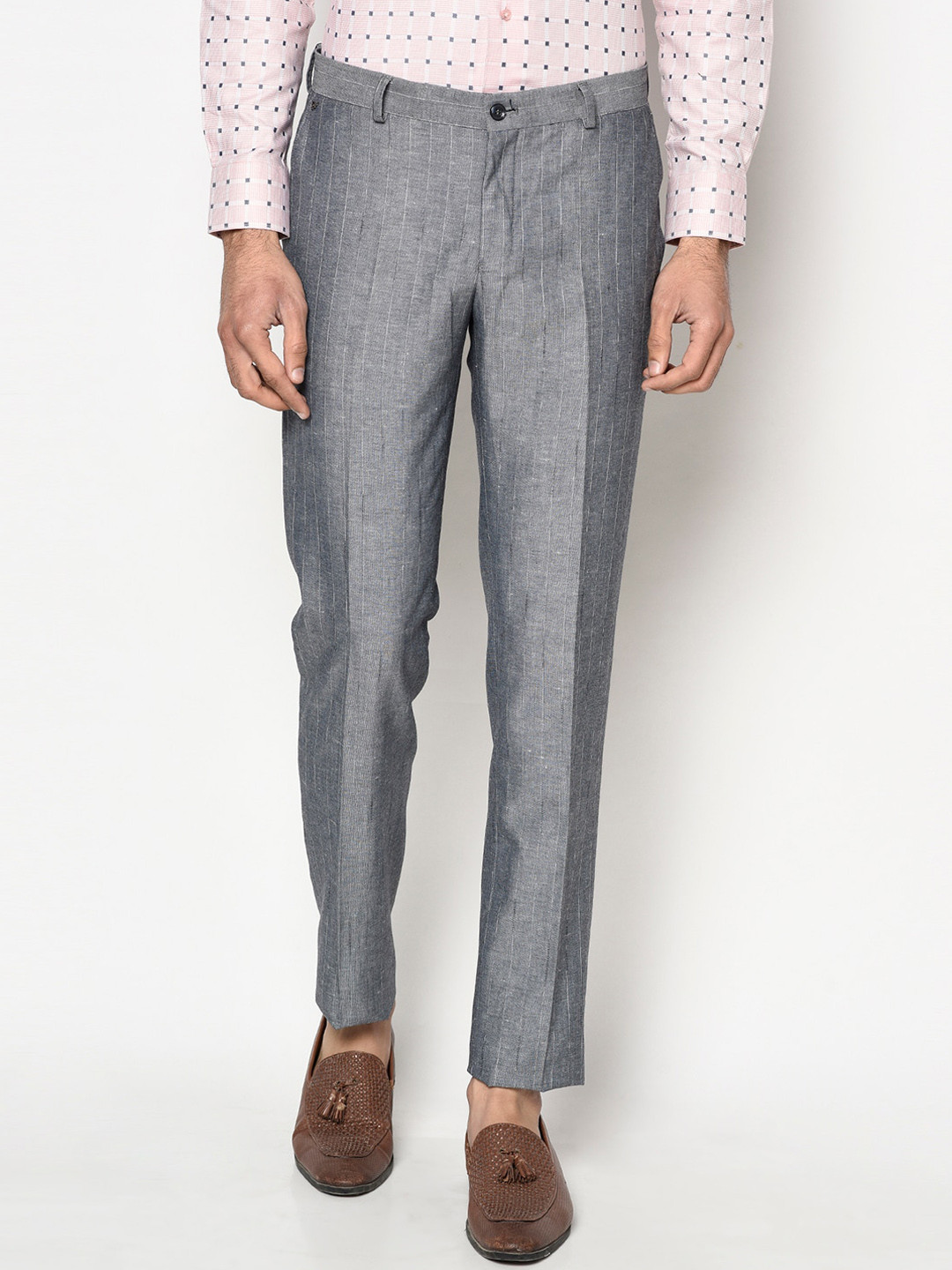 Blackberrys Men Blue & White B-91 Skinny Fit Striped Formal Trousers