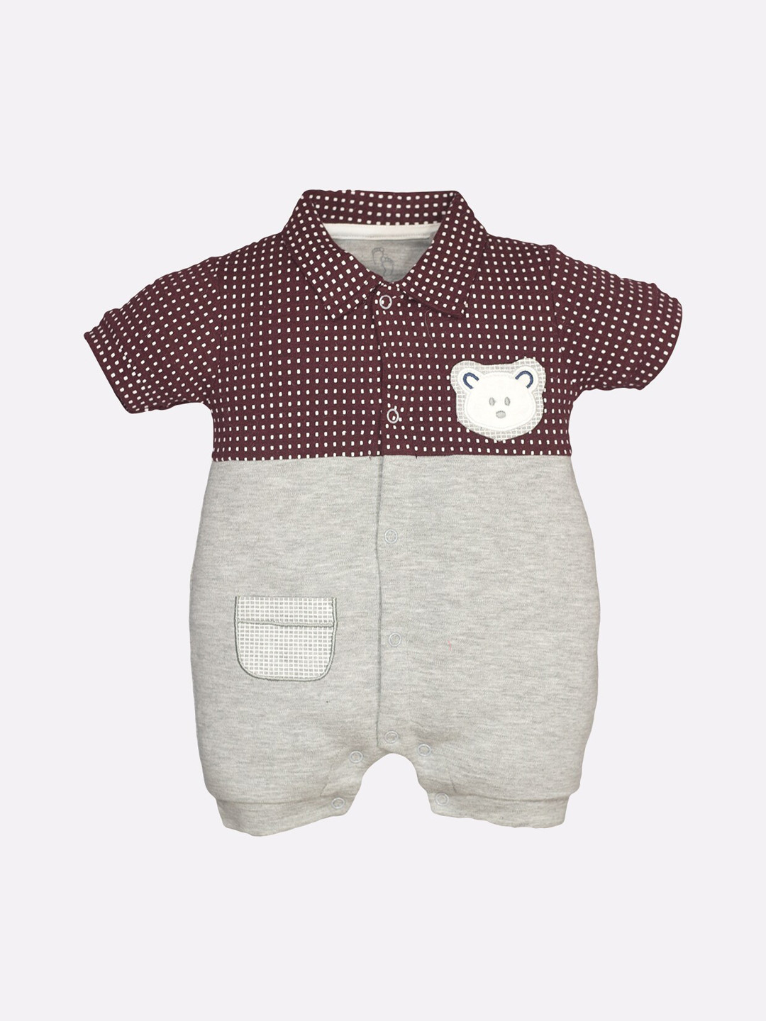 BABY GO Infant Kids Maroon & Grey Printed Rompers