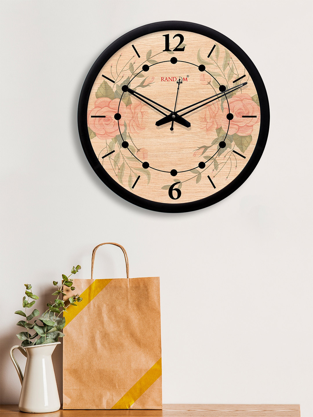 RANDOM Beige & Peach-Coloured Round Printed 30.4 cm Analogue Wall Clock