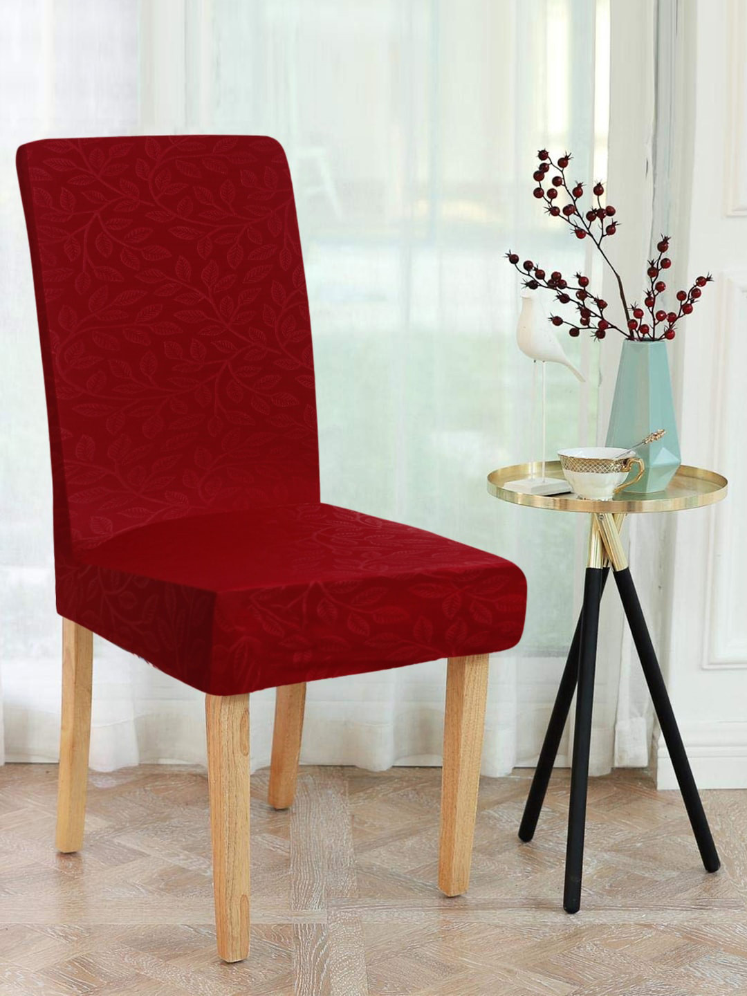 Cortina Set of 8 Maroon Printed Chair Covers
