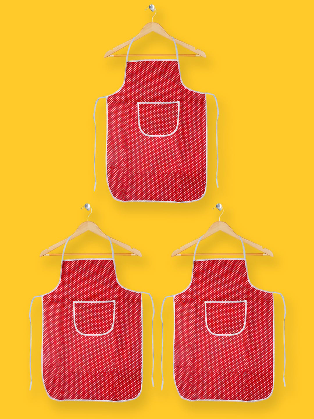 Kuber Industries Set Of 3 Red & White Printed Aprons