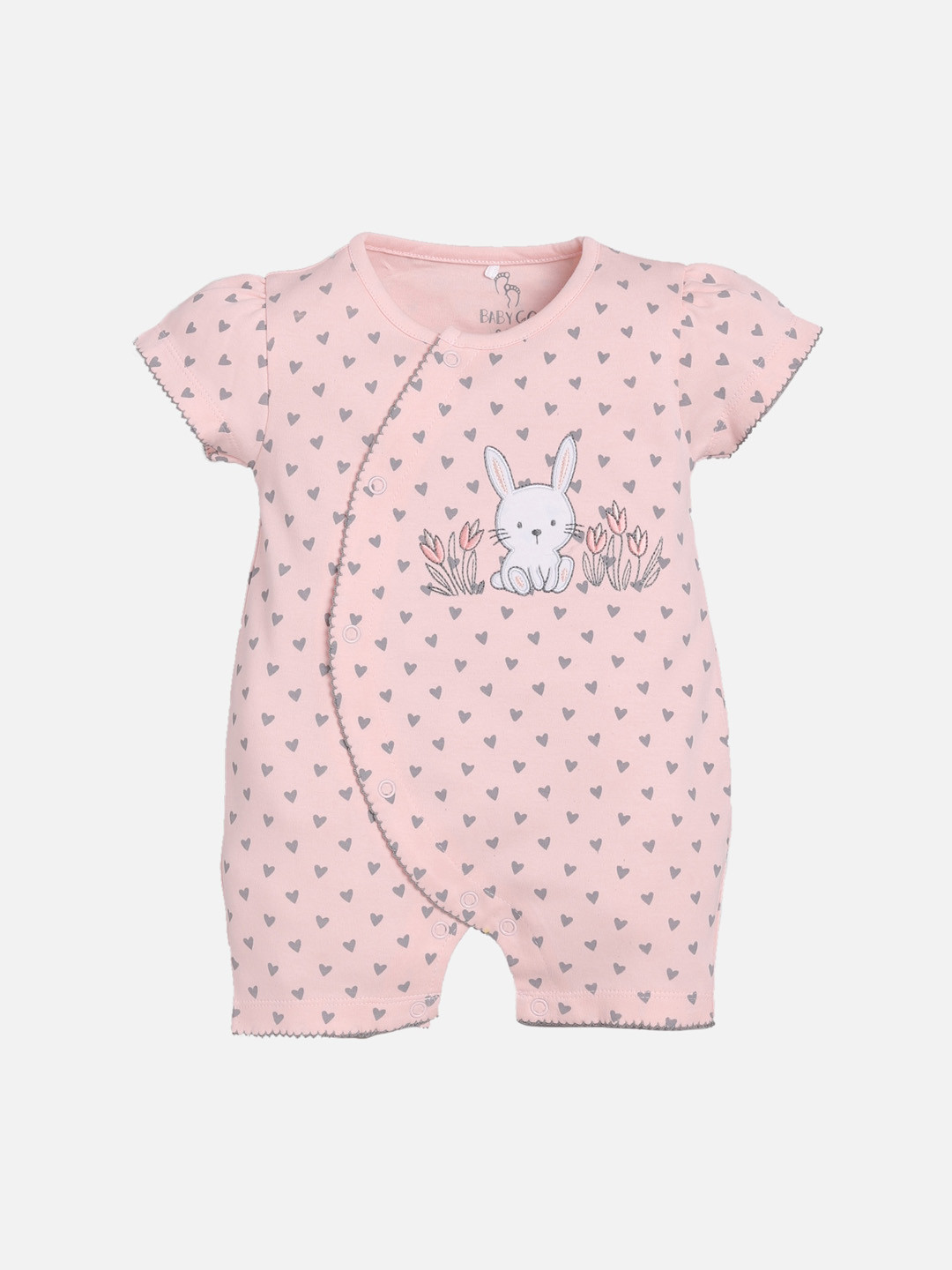 BABY GO Infant Kids Peach-Coloured & Grey Printed Rompers