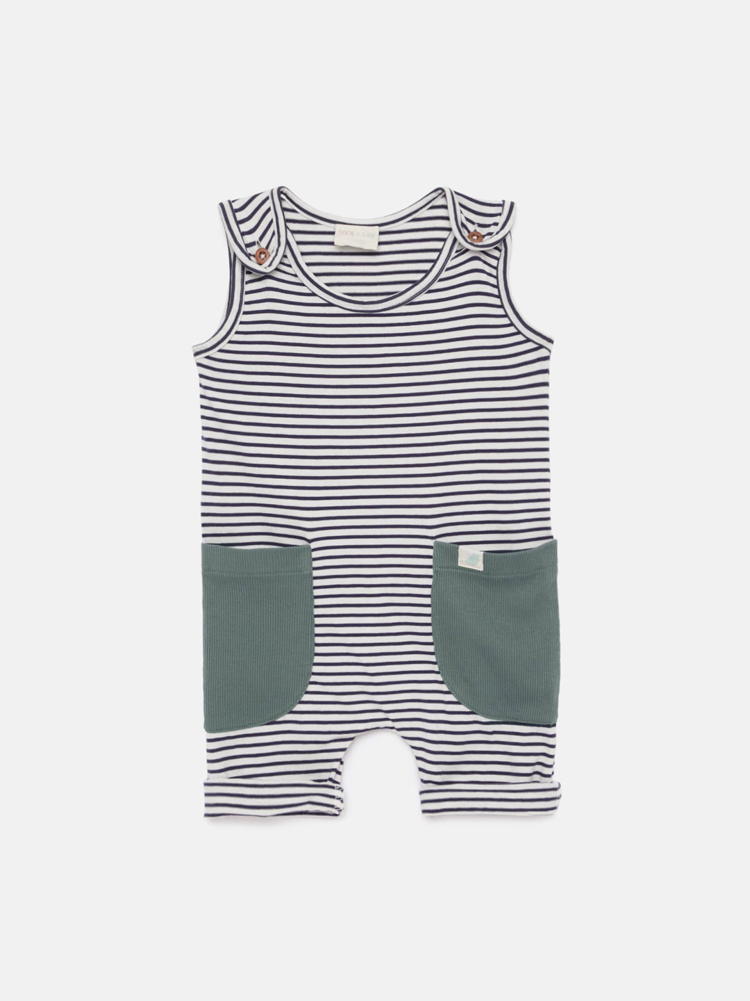 SOFIE & SAM Infant Kids White & Navy Blue Striped Organic Cotton Sustainable Rompers