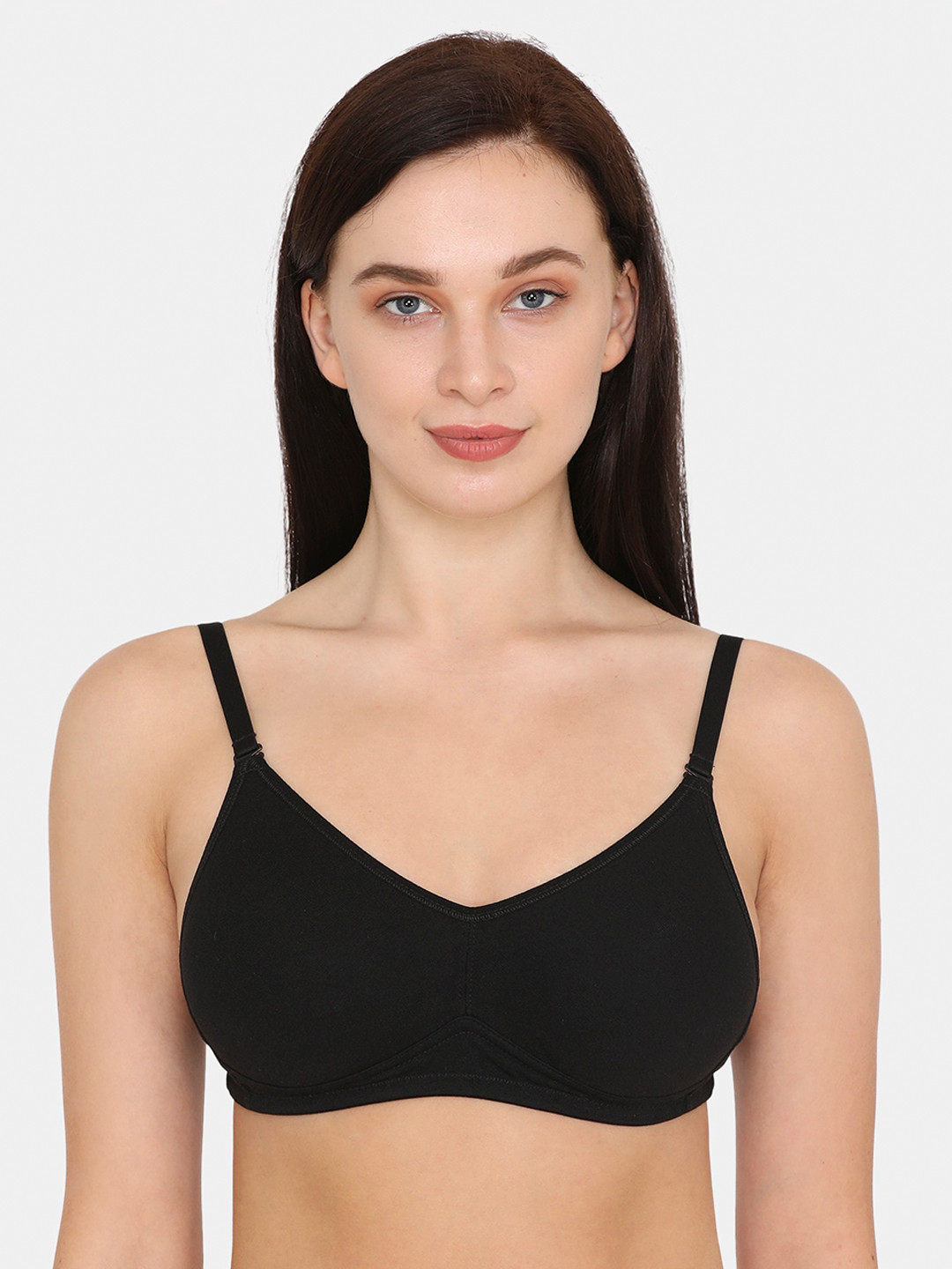 Zivame Black & Transparent Solid Non-Wired Non Padded T-shirt Bra ZI10TBCORE0BLAK-Black