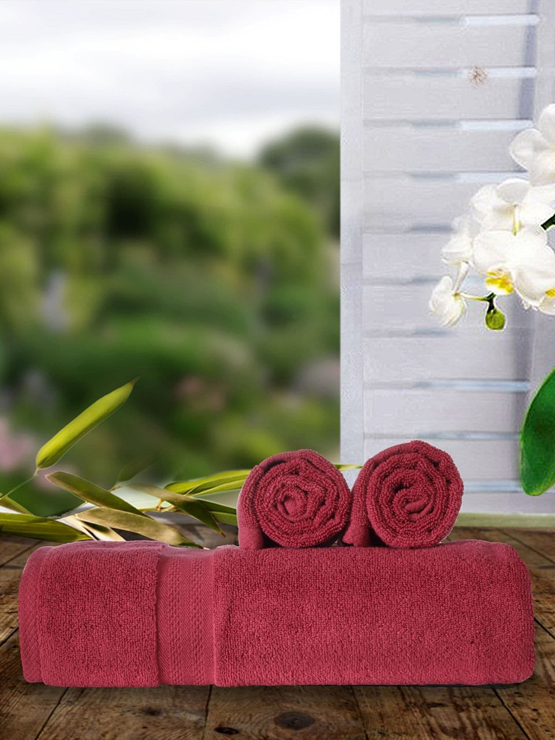 BIANCA Set Of 3 Red Solid 500 GSM Cotton Zero-Twist Towels