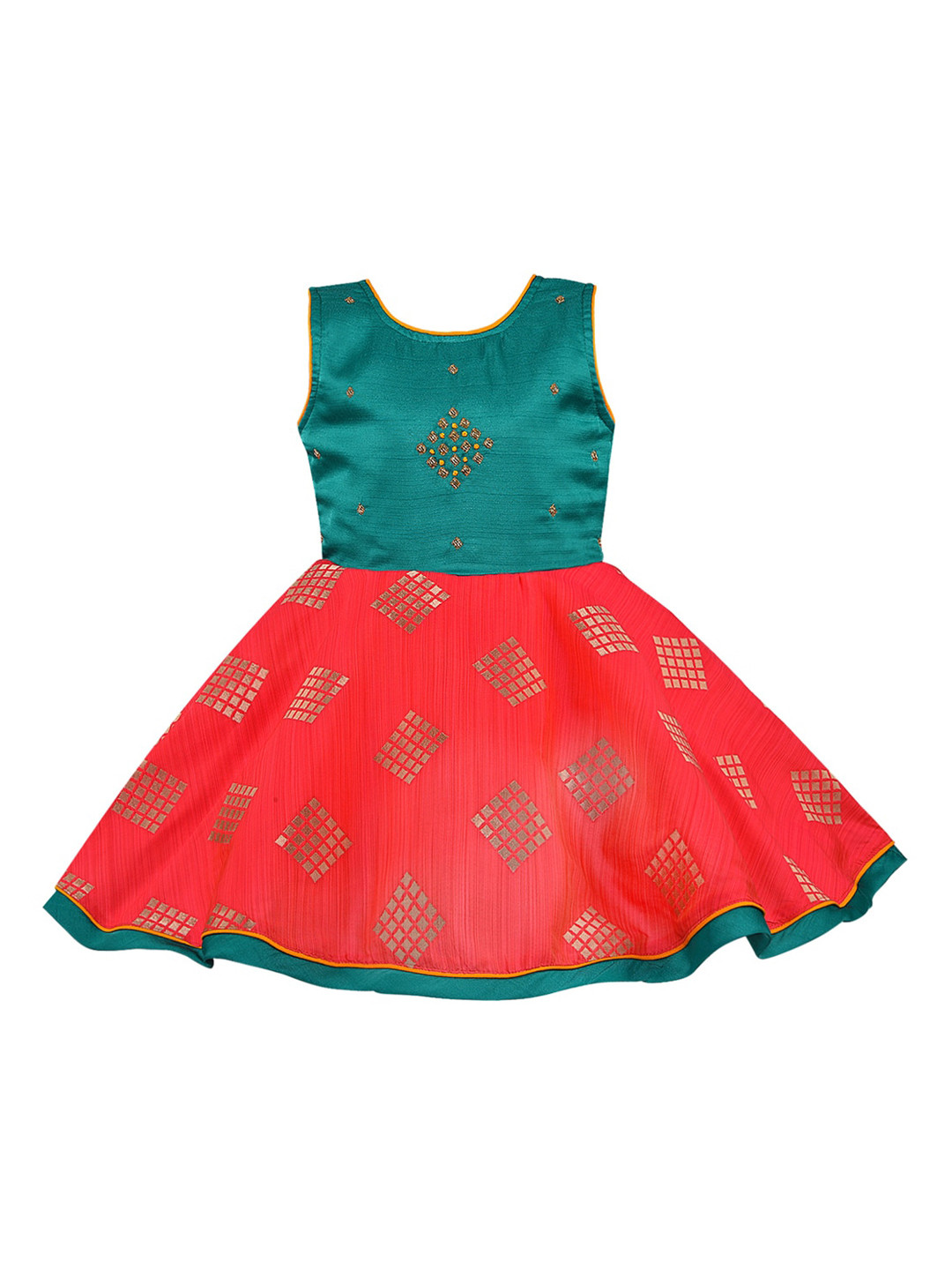 Wish Karo Girls Green Colourblocked Fit and Flare Dress