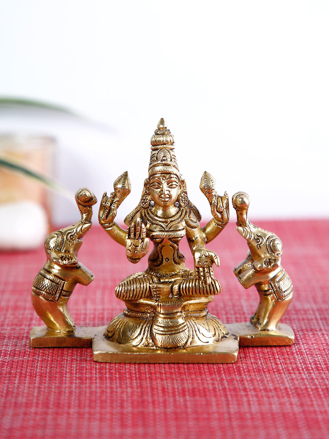 CraftVatika Lakshmi Diya Oil Lamp Gold Brass Metallic Prayer Room Small Showpiece - 4 Inches