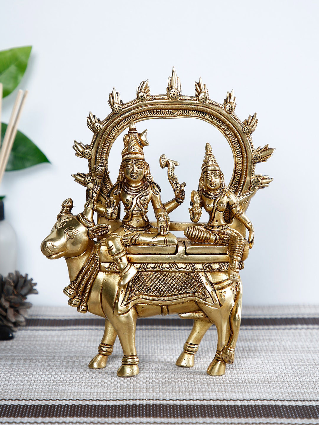 CraftVatika Shiva Gold Brass Metallic Prayer Room Small Showpiece - 7.5 Inches