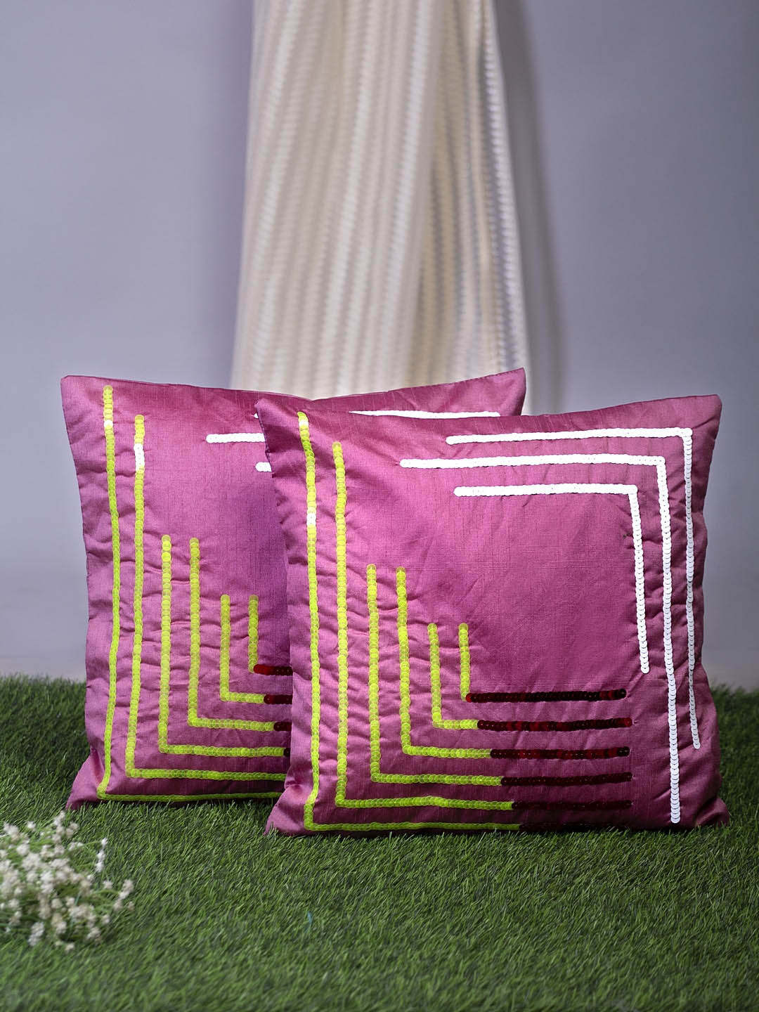 Alina decor Purple Set of 2 Embellished Square Cushion Covers