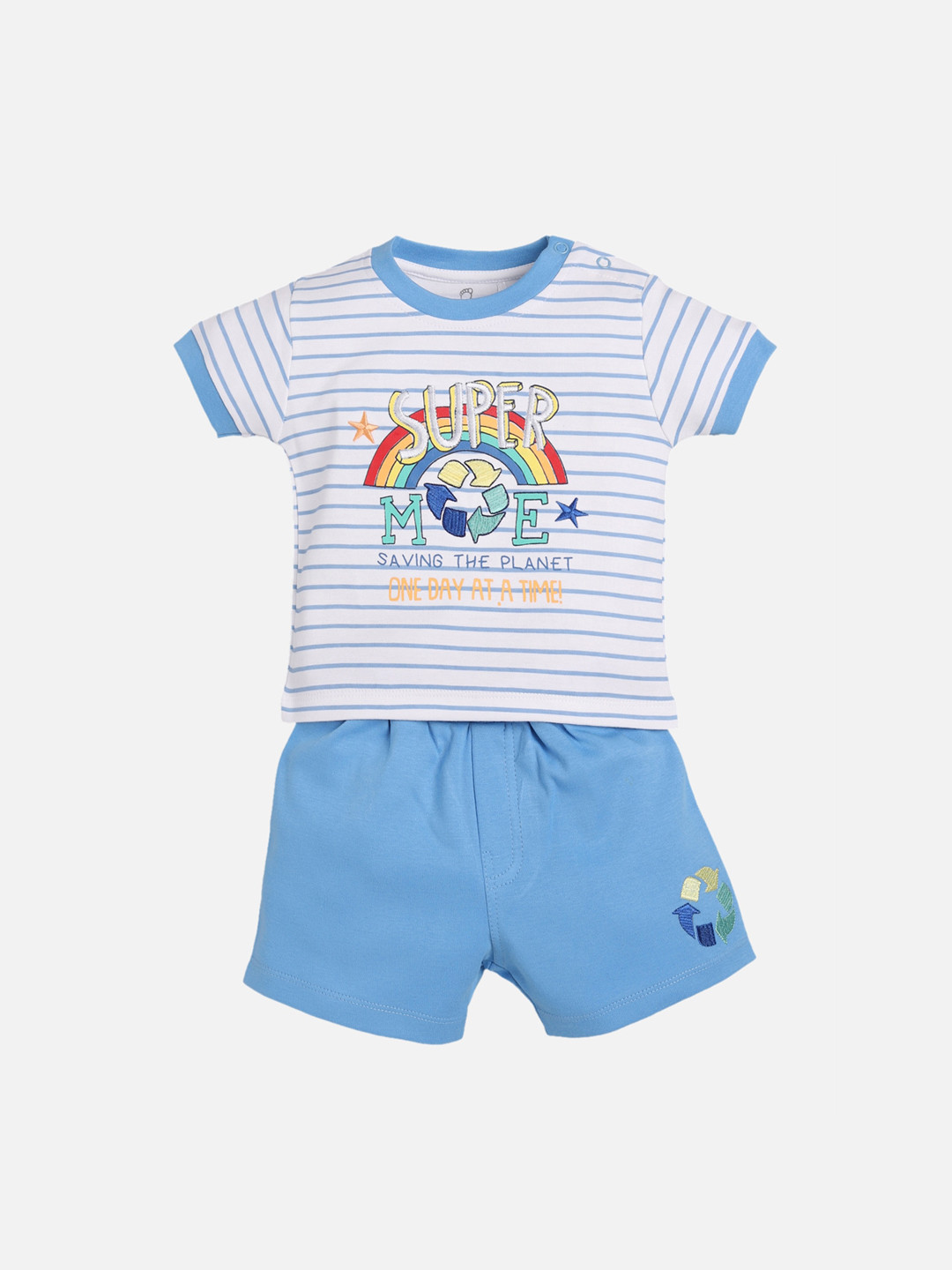 BABY GO Boys Blue & Off-White Printed T-shirt with Shorts