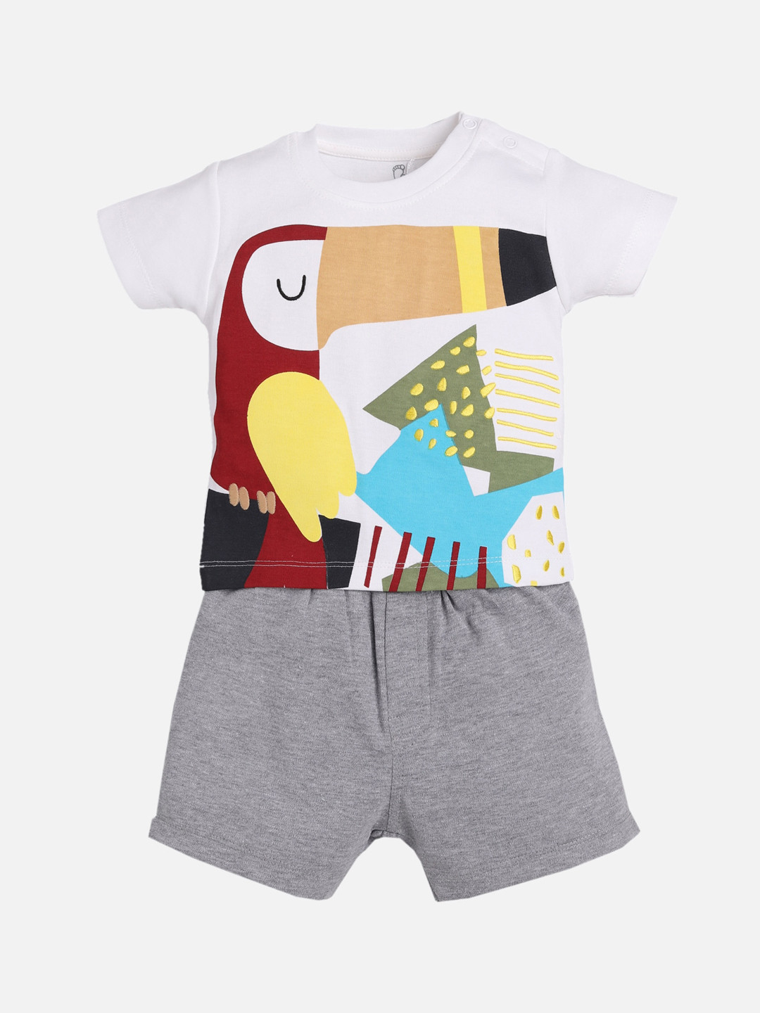 BABY GO Boys White & Grey Printed T-shirt with Shorts