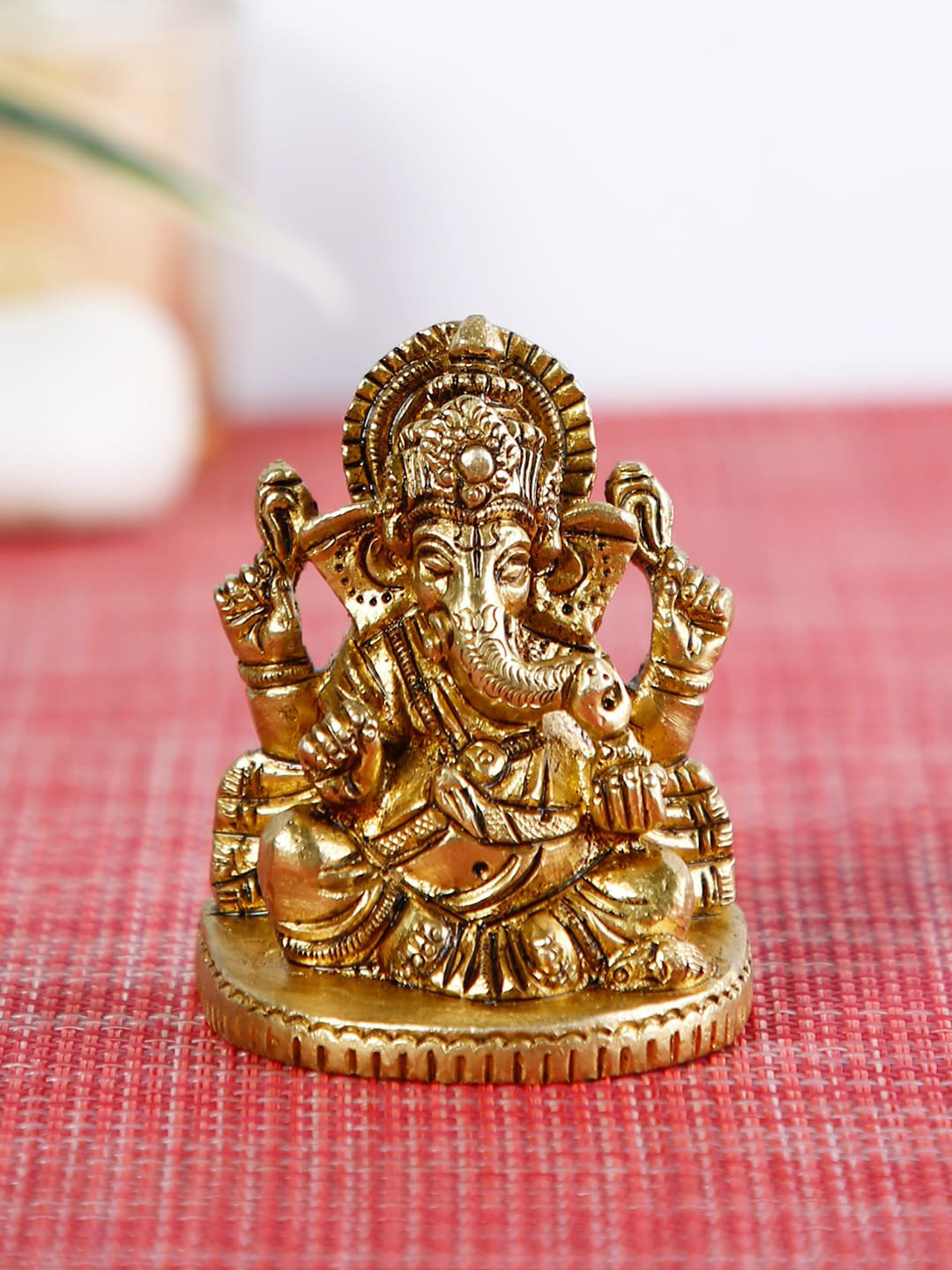 CraftVatika Ganesha Gold Brass Metallic Prayer Room Tiny Showpiece - 2.5 Inches