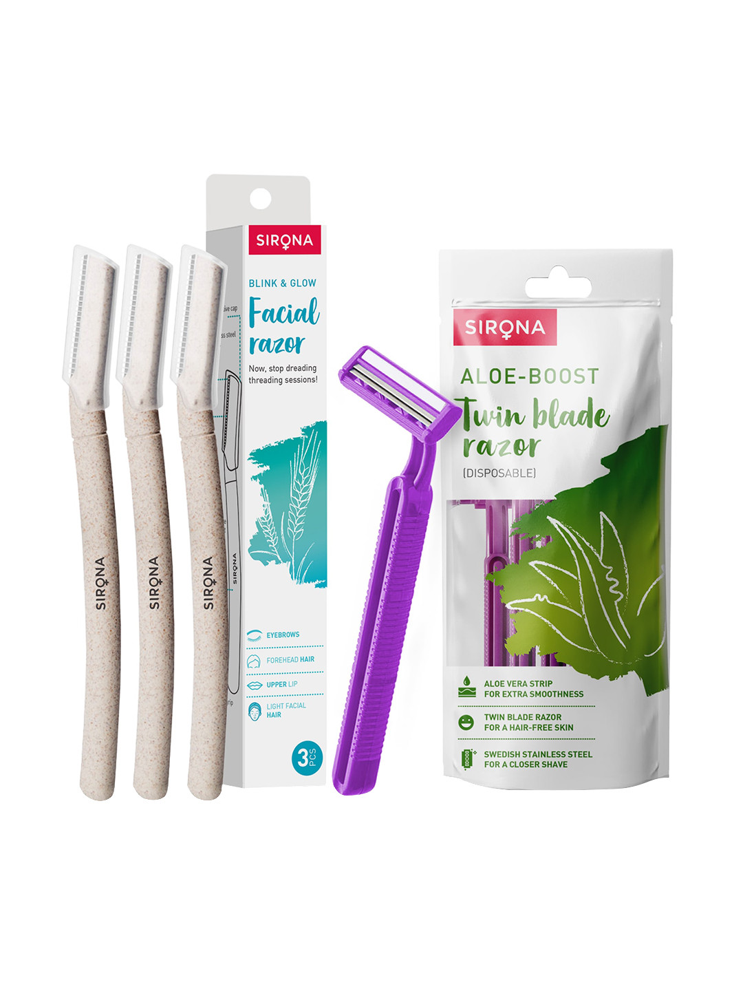 Sirona Women Set of 5 Disposable Shaving Razors with Set of 3 Face Razors