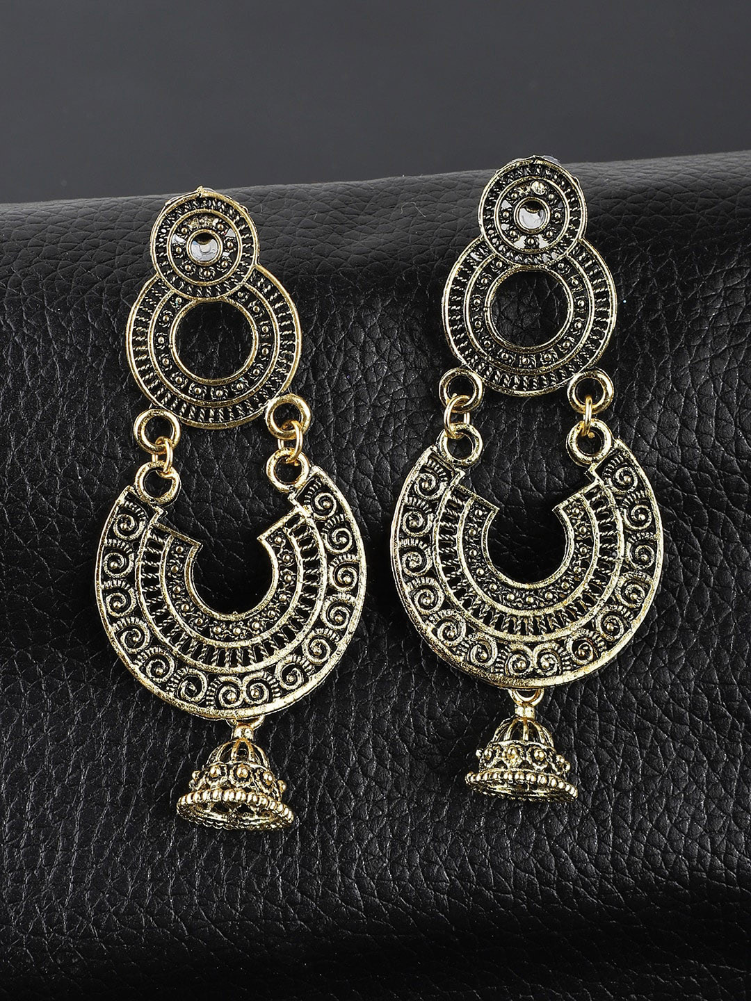 ANIKAS CREATION Gold-Toned Circular Drop Earrings