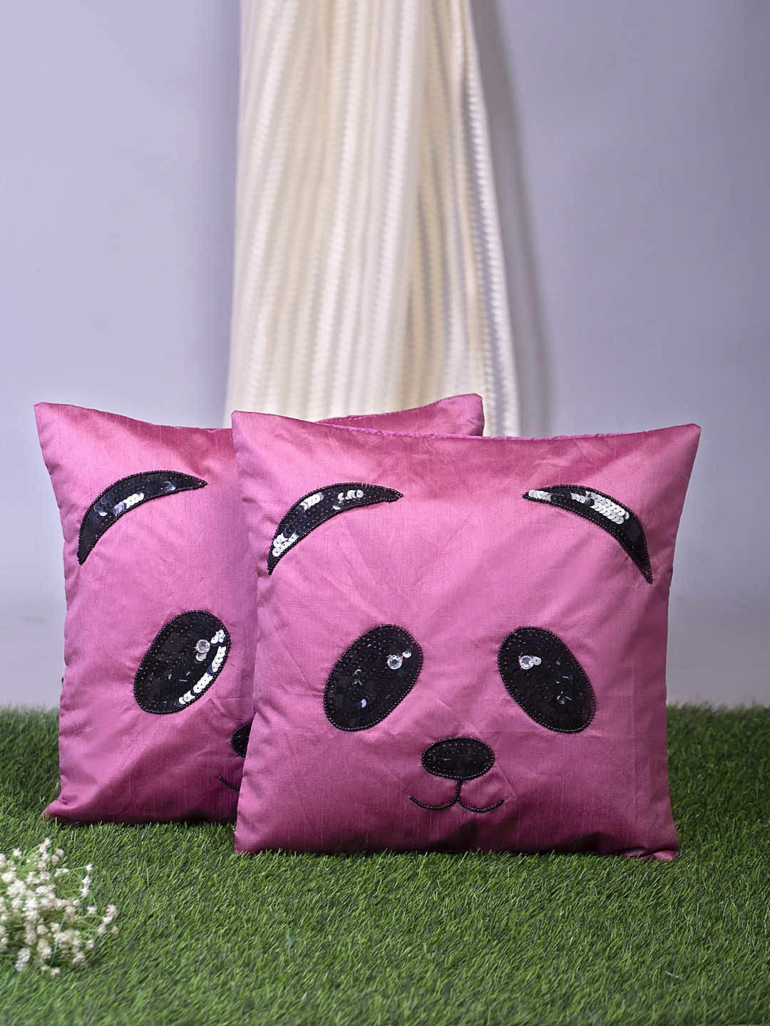 Alina decor Pink Set of 2 Embellished Square Cushion Covers