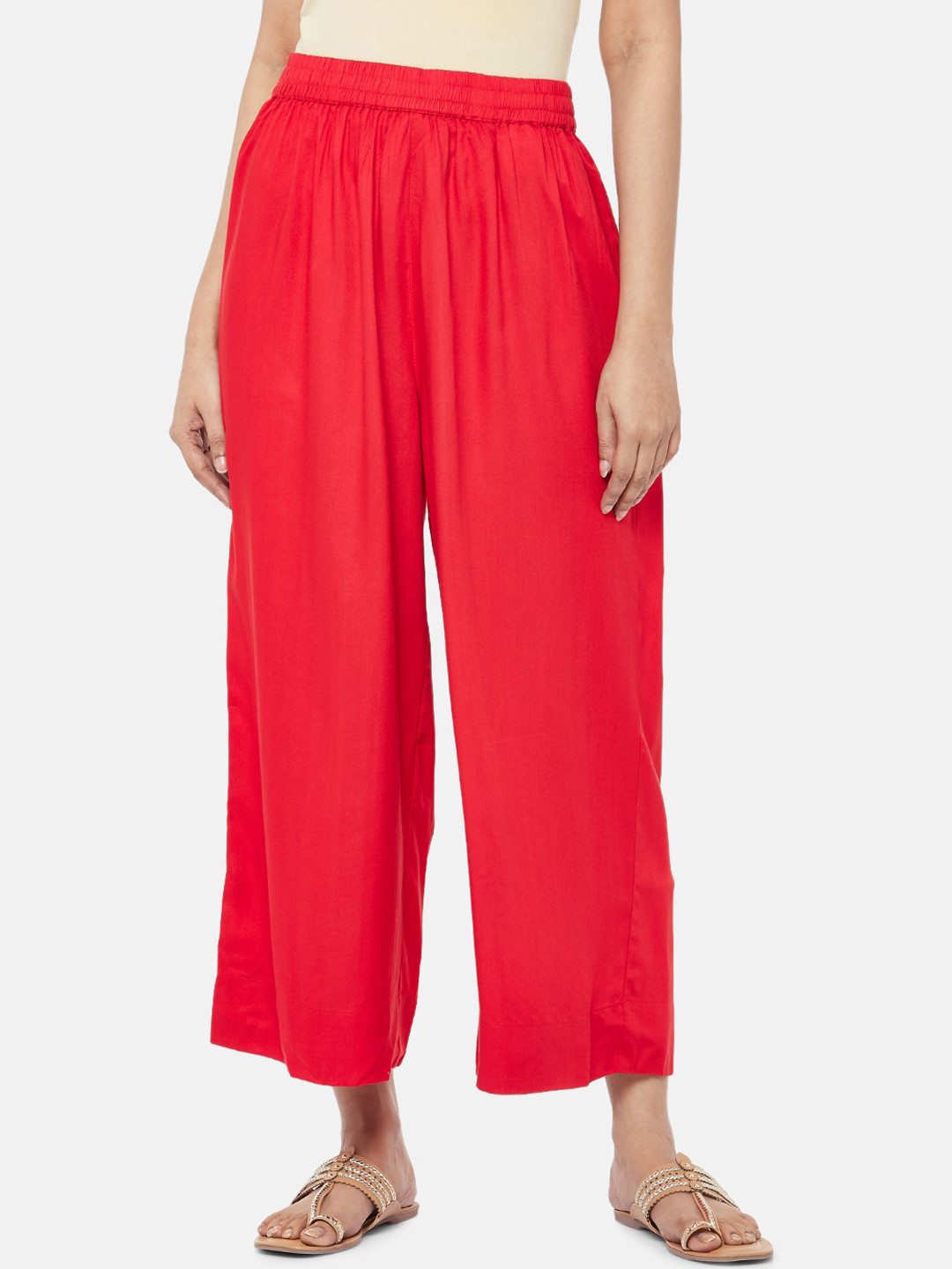 RANGMANCH BY PANTALOONS Women Red Solid Straight Palazzos