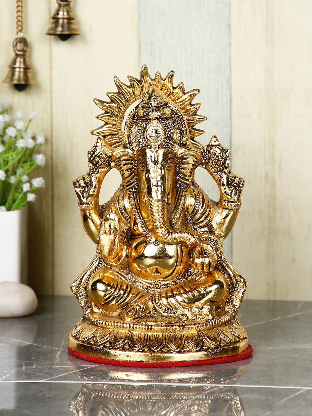 CraftVatika Gold-Toned Lord Ganesha Idol Murti Showpiece