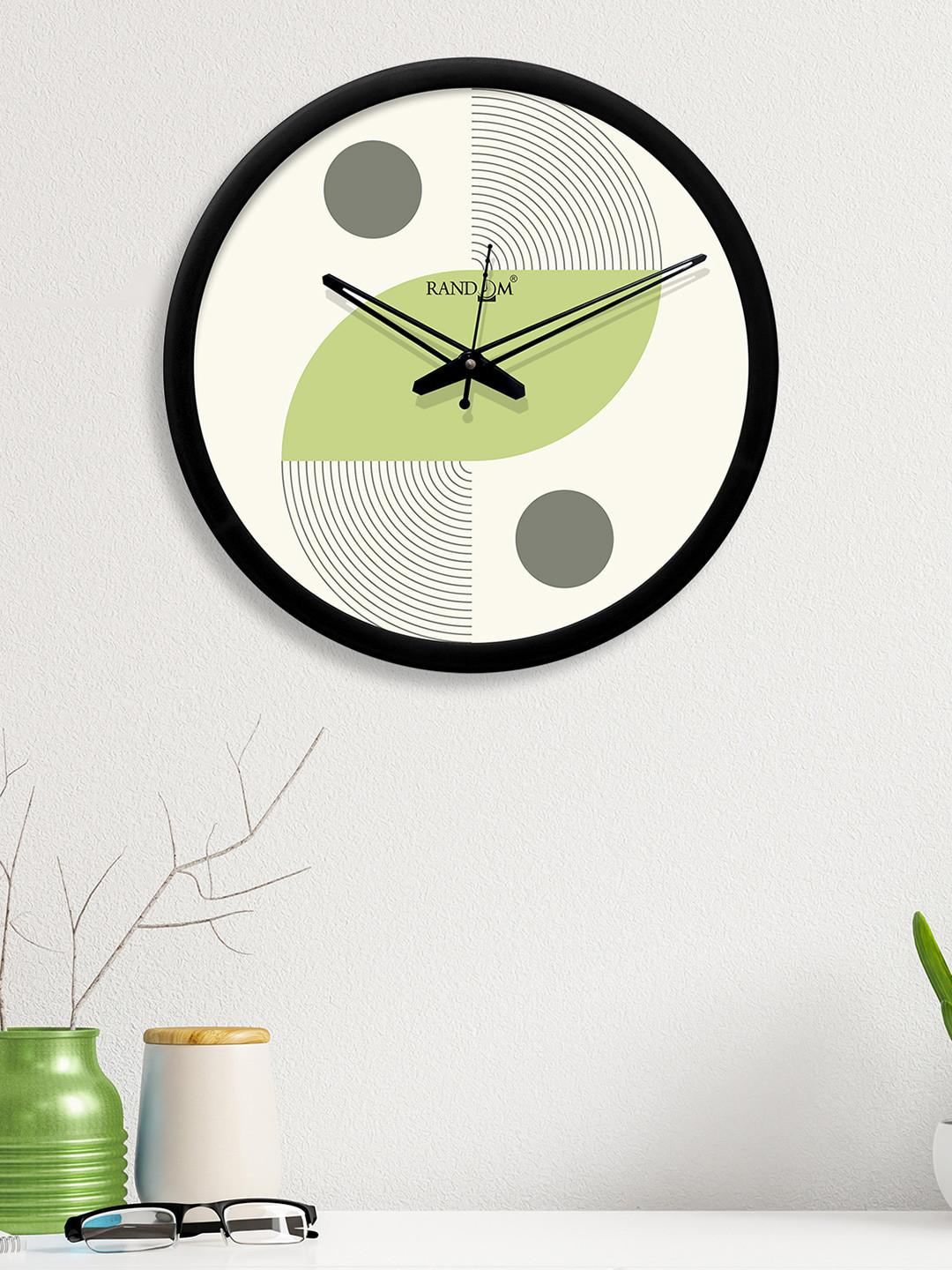 RANDOM White & Green Round Printed 30.4 cm Analogue Wall Clock