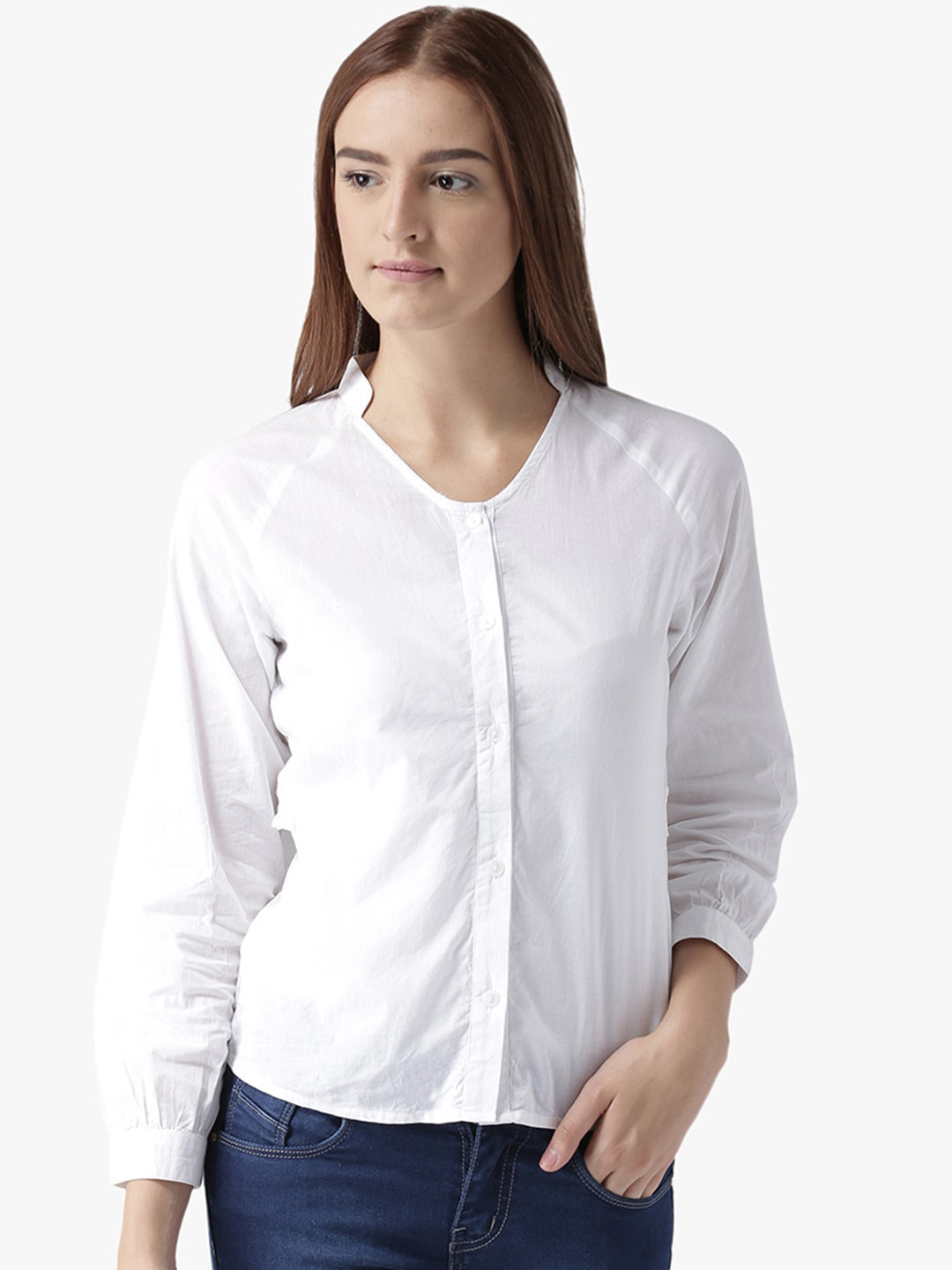 Dodo & Moa White Cuffed Sleeves Shirt Style Top