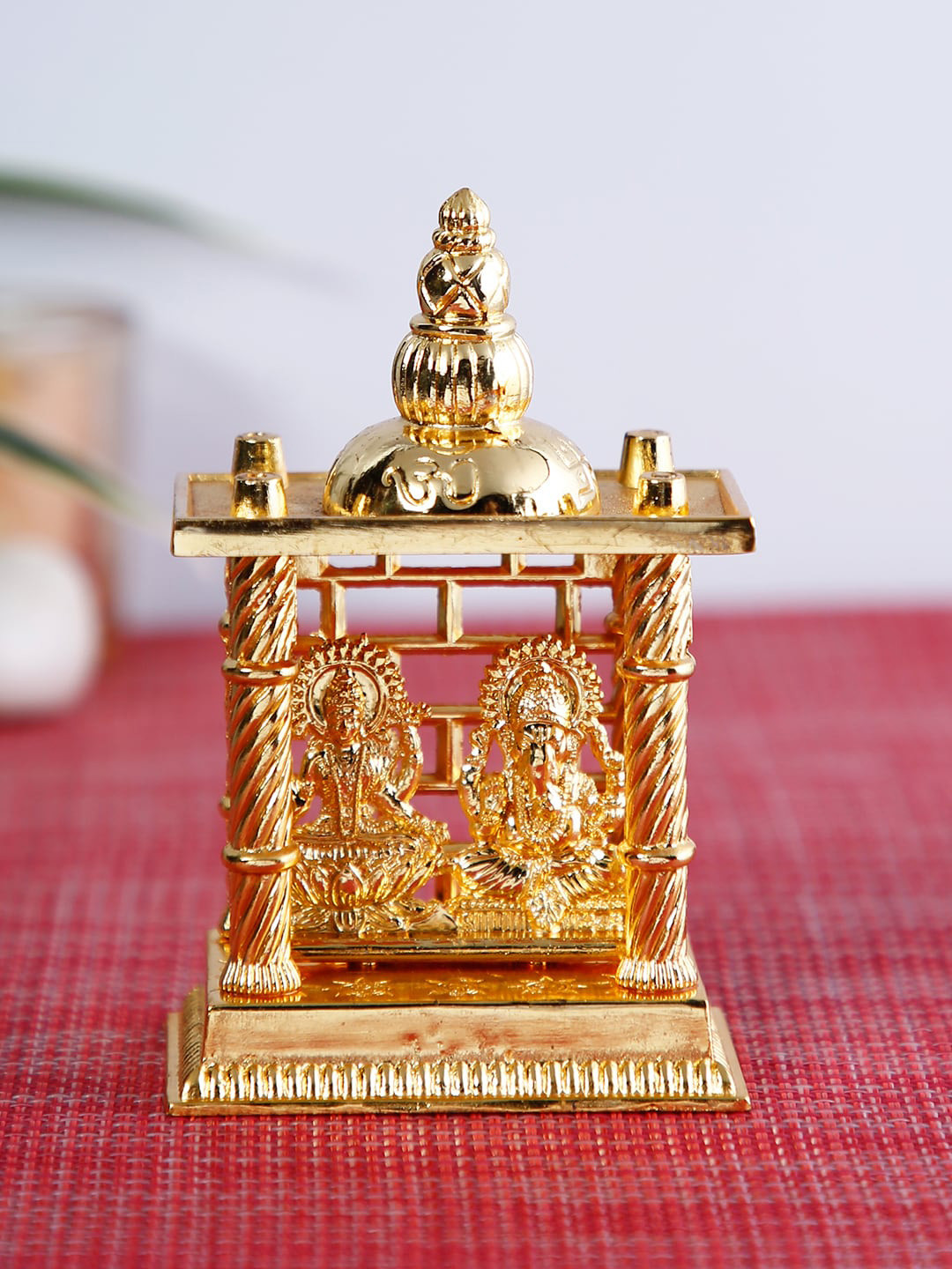 CraftVatika Laxmi Ganesha Gold Metal Metallic Living Room Small Showpiece - 4.5 Inches