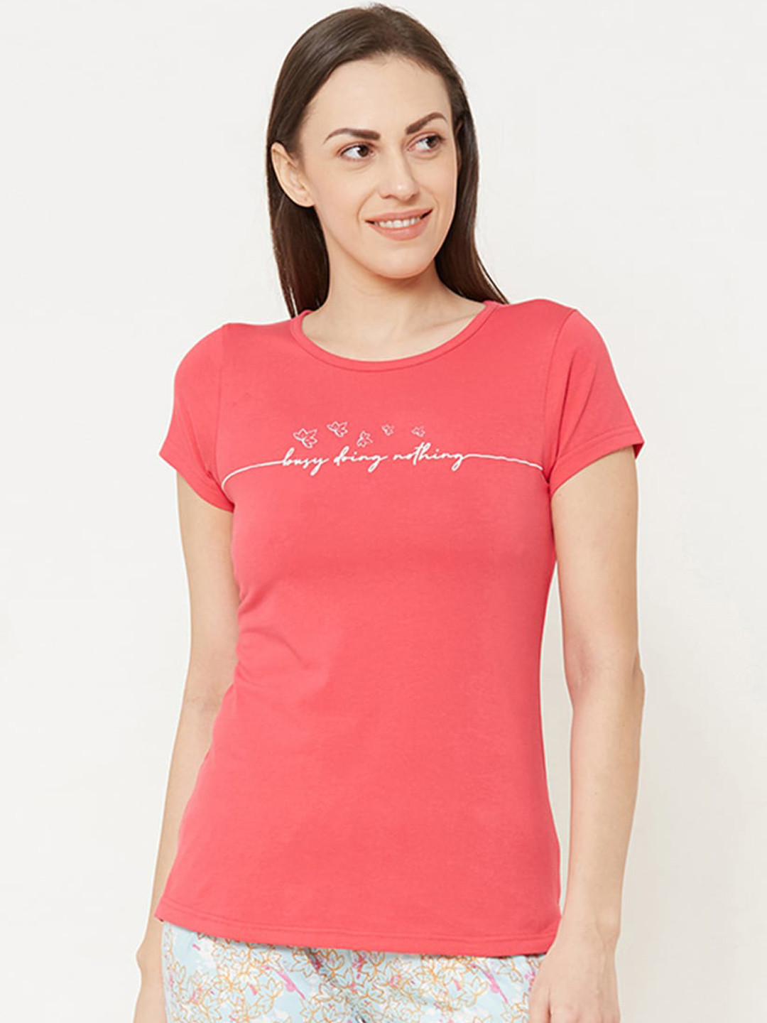 Sweet Dreams Women Coral & Turquoise Blue Printed Night suit