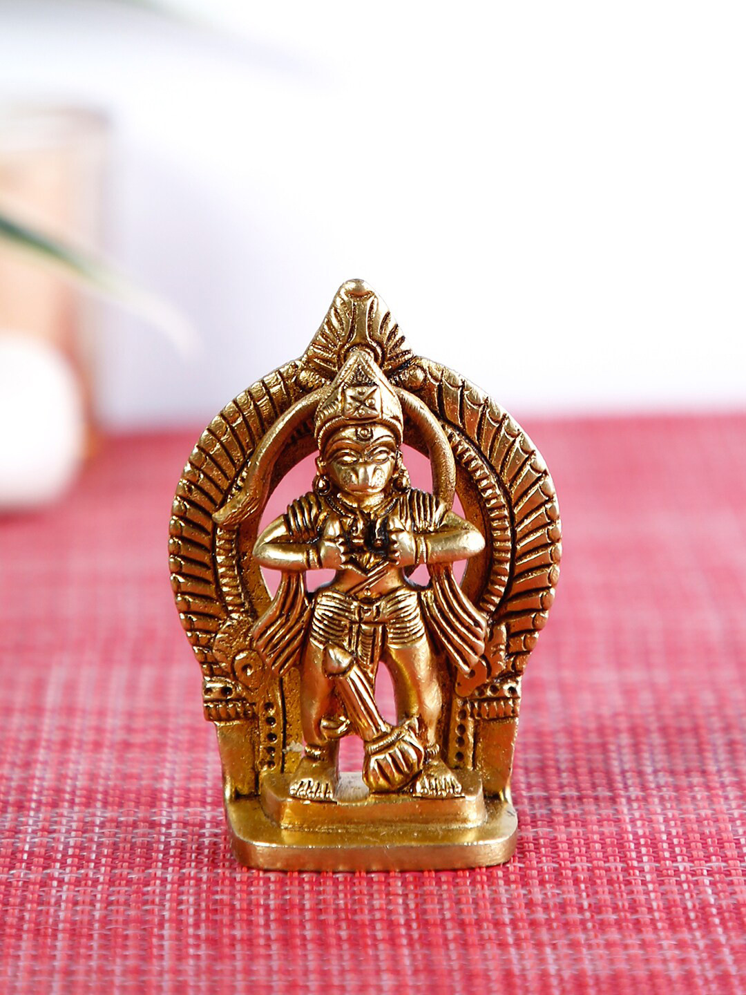 CraftVatika Hanuman Murti Gold Brass Metallic Prayer Room Tiny Showpiece - 3 Inches