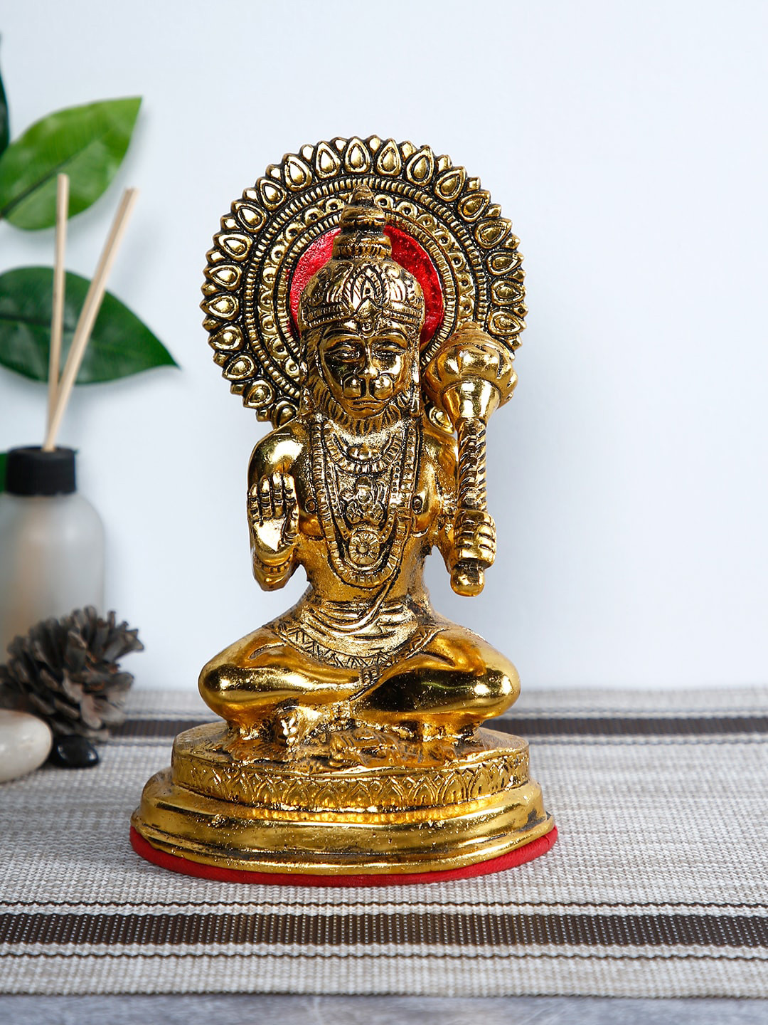 CraftVatika Lord Hanuman Gold Metal Metallic Prayer Room Medium Showpiece - 7.5 Inches
