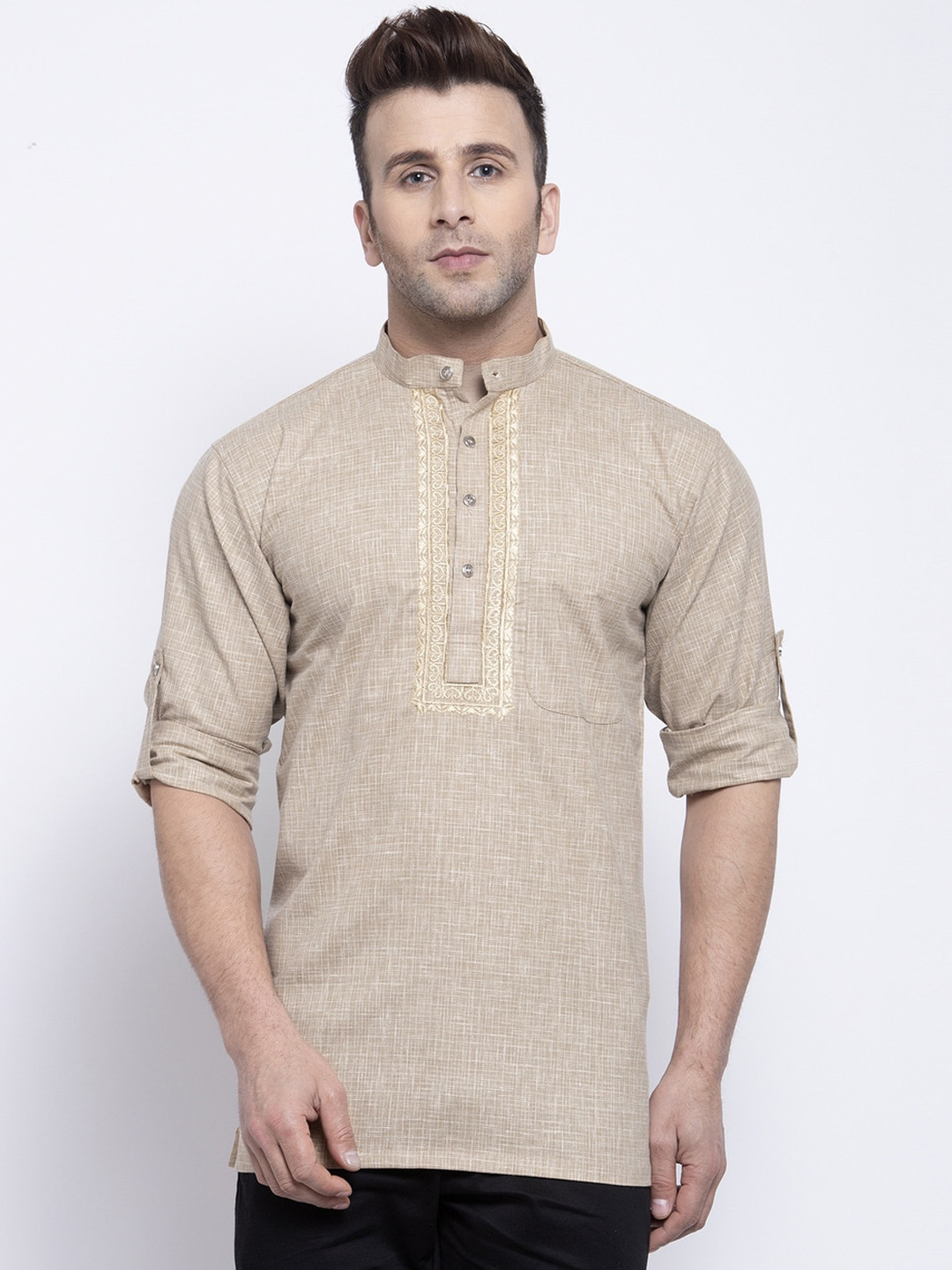 Klotthe Men Beige Thread Work Kurta