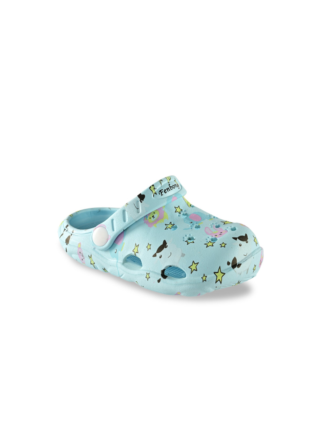 Yellow Bee Kids Blue Printed Clogs