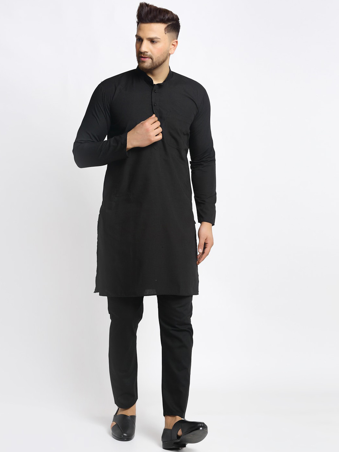Jompers Men Black Solid Kurta with Pyjamas