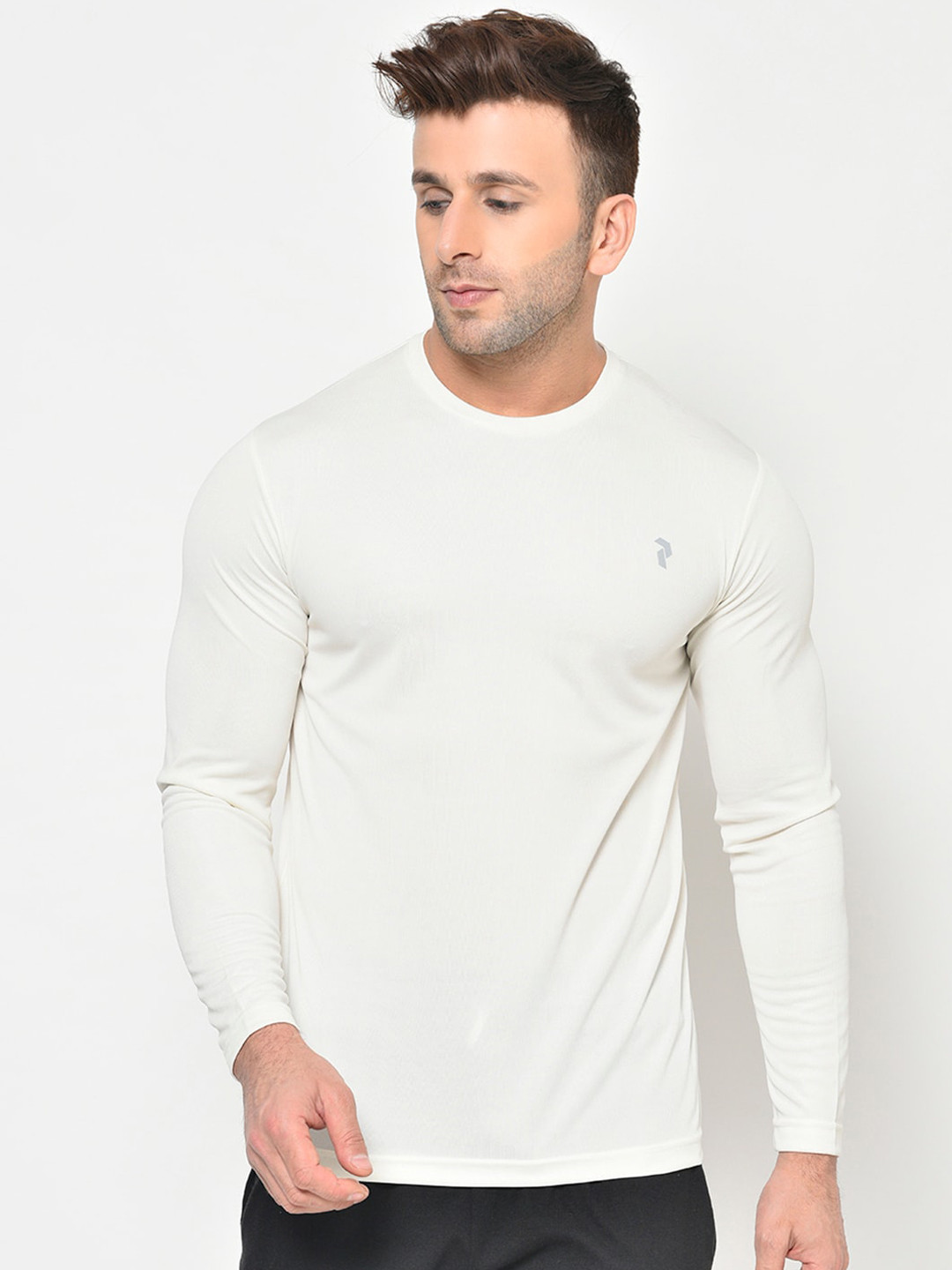 PERFKT-U Men Off-White Solid Round Neck T-shirt