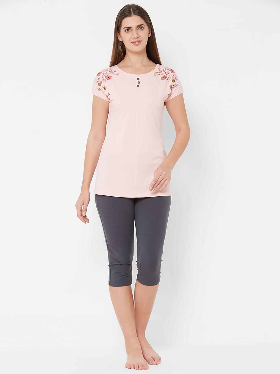 Sweet Dreams Women Pink & Grey Printed Night suit