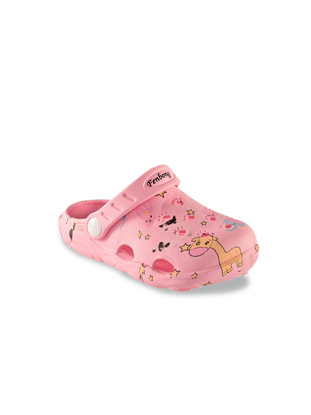 Yellow Bee Girls Pink Star & Animal Printed Clogs