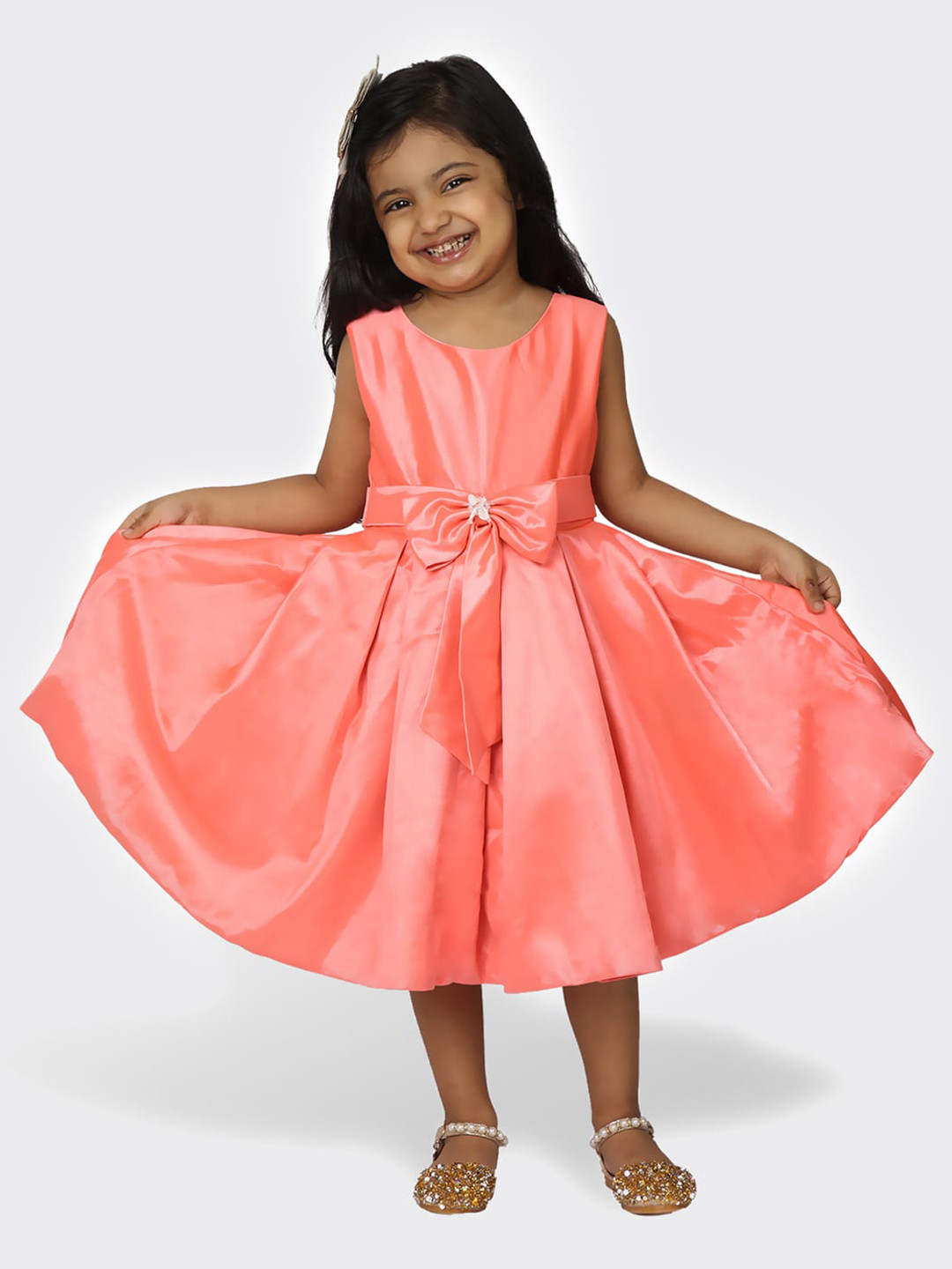 TIC TAC TOE Girls Pink Solid Fit and Flare Party Dress