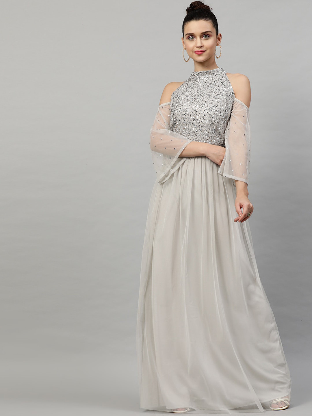 STREET 9 Women Grey Embellished Maxi Dress