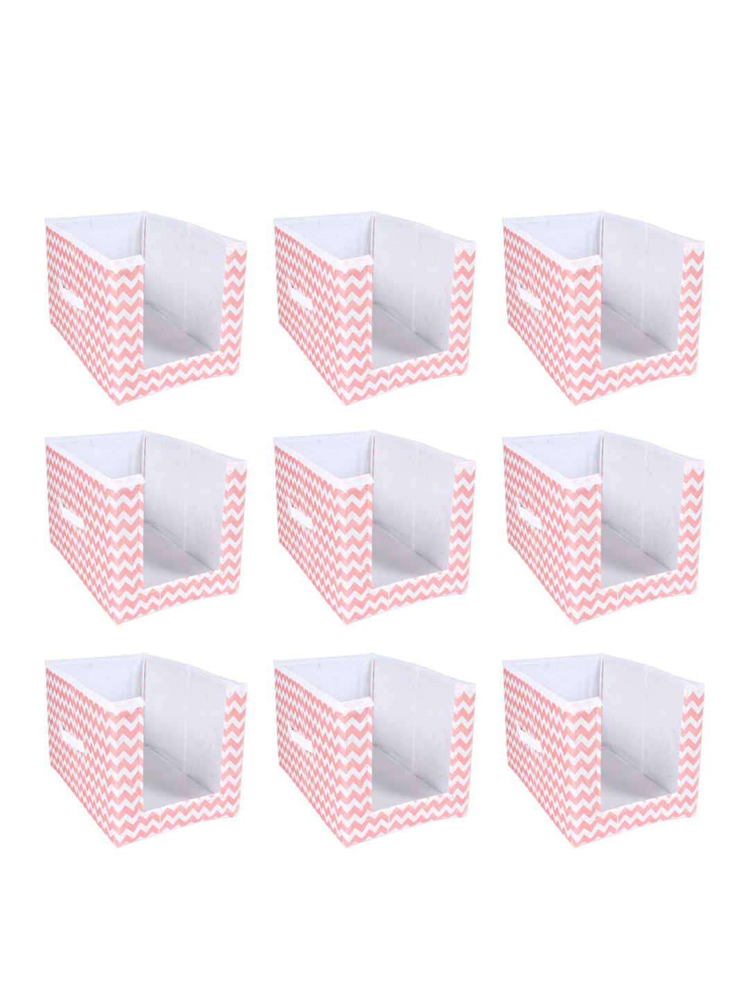 prettykrafts Set Of 9 White & Peach-Coloured Chevron Printed Shirt Stacker Closet Organizers