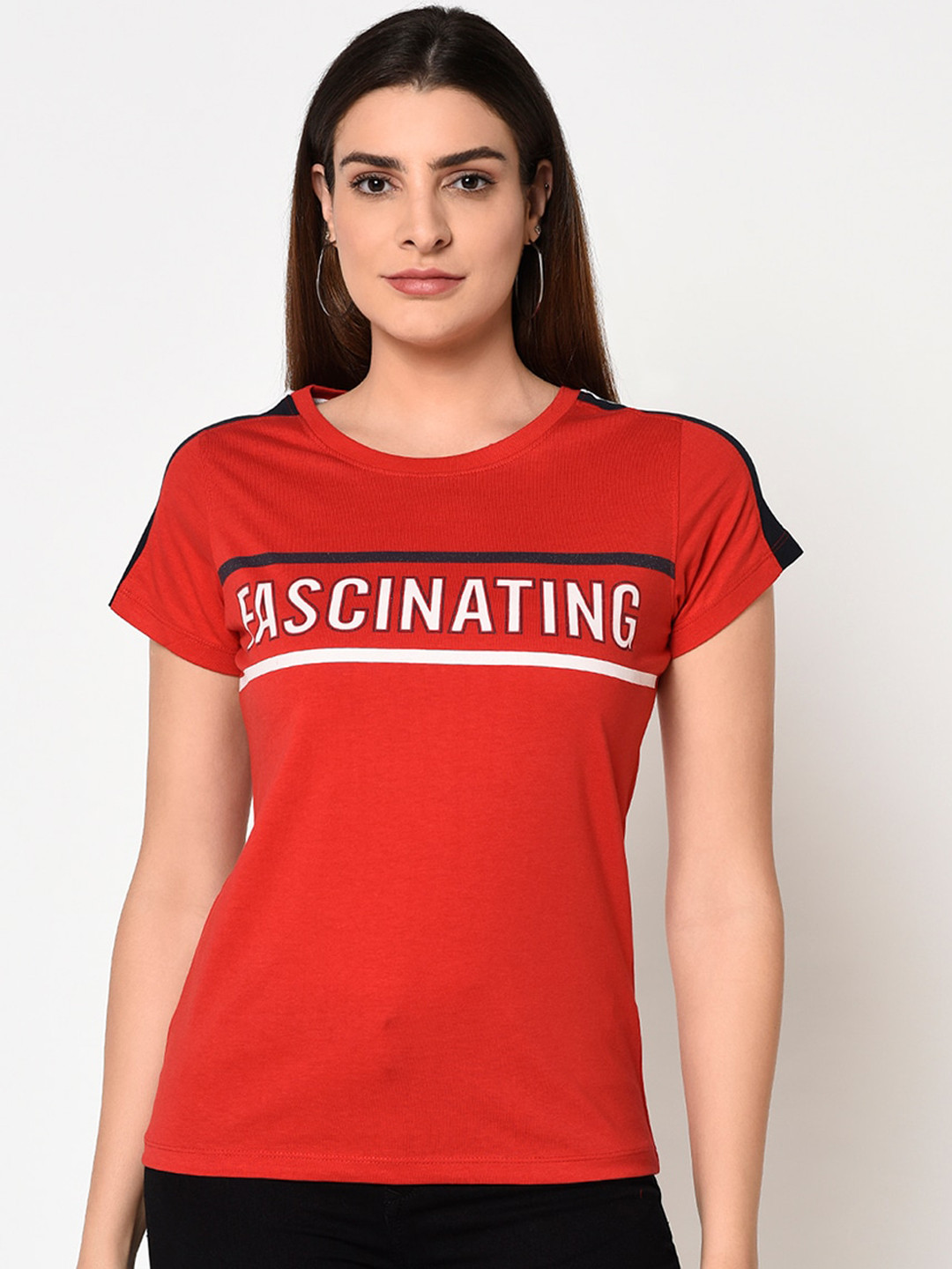 METTLE Women Red Printed Round Neck T-shirt