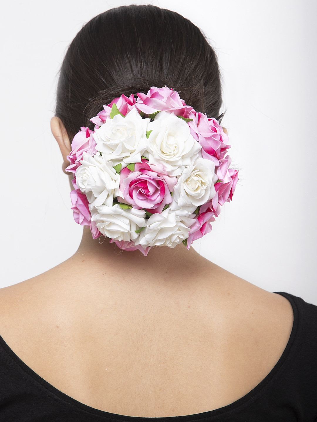 Moedbuille Pink and White Floral Design Beaded and Lace Handcrafted Bun Cover