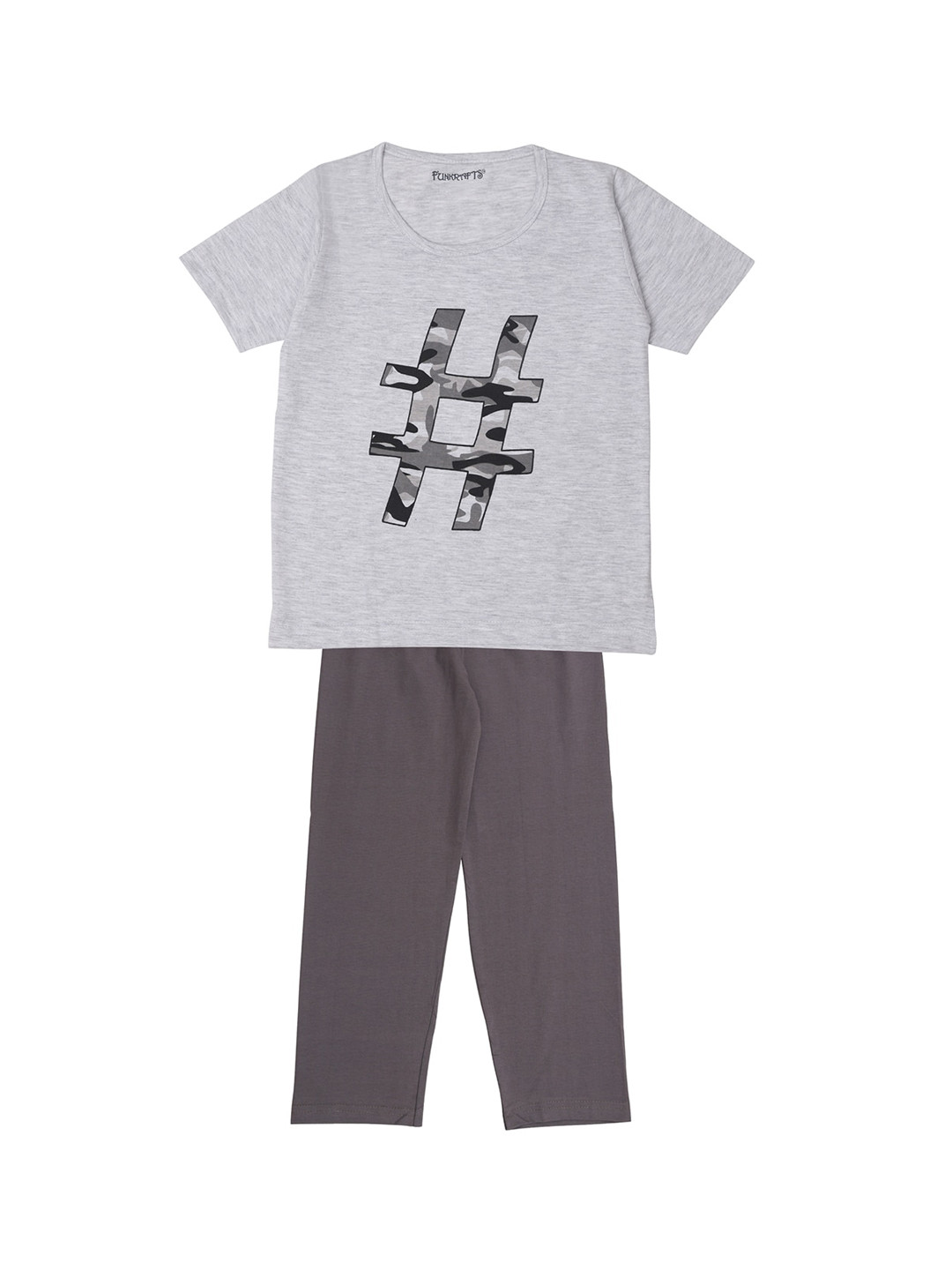 FUNKRAFTS Boys Grey Printed Night suit