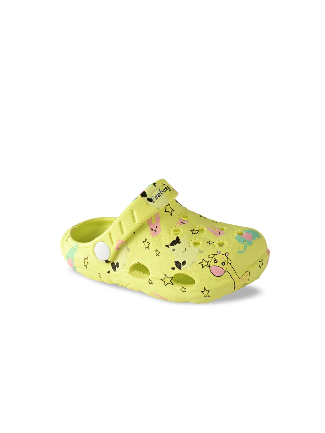 Yellow Bee Kids Lime Green & Pink Printed Clogs