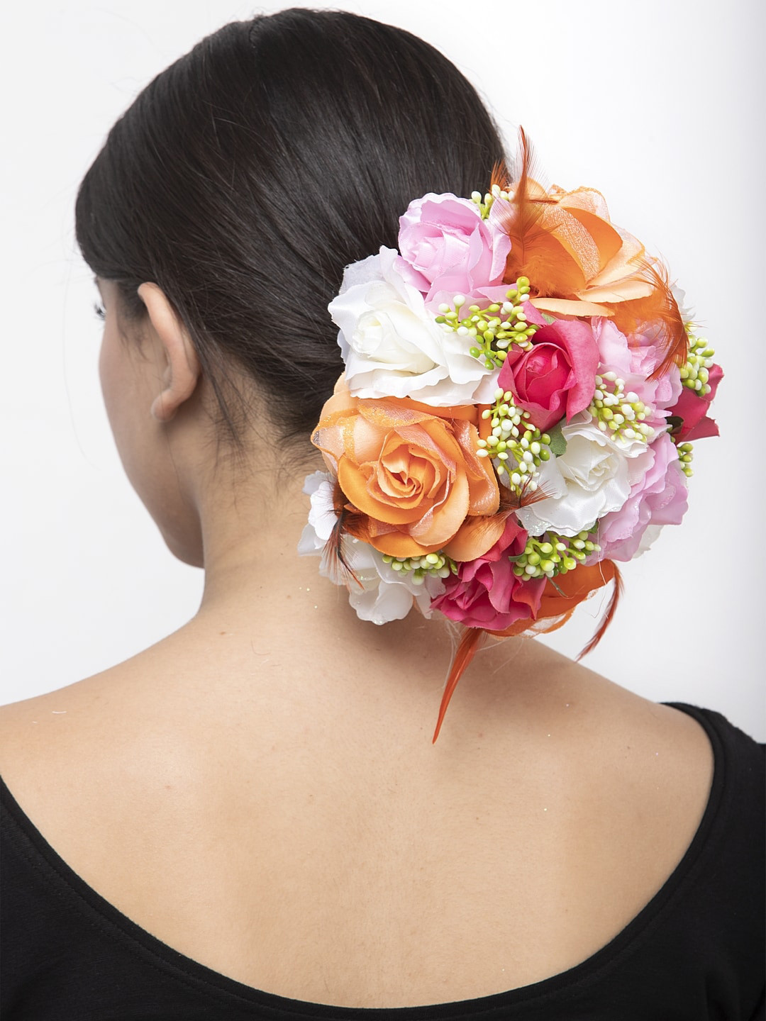 Moedbuille Pink Orange and White Floral Design Beaded and Lace Handcrafted Bun Cover