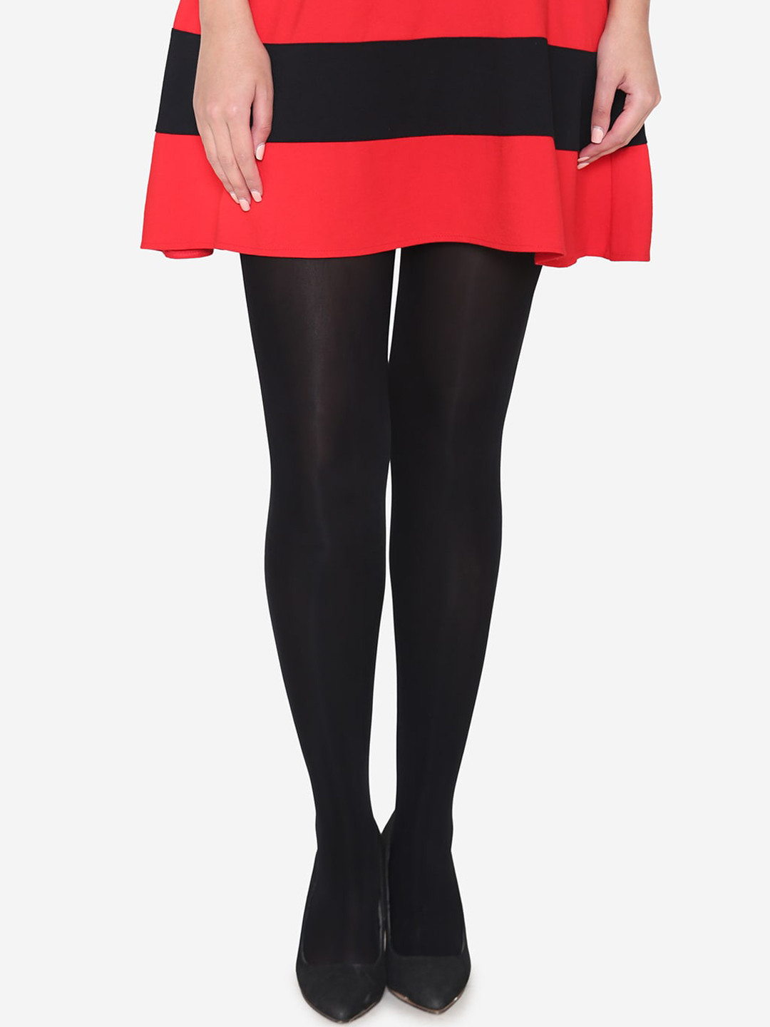 Bonjour Women Black Solid Semi-Sheer Stockings