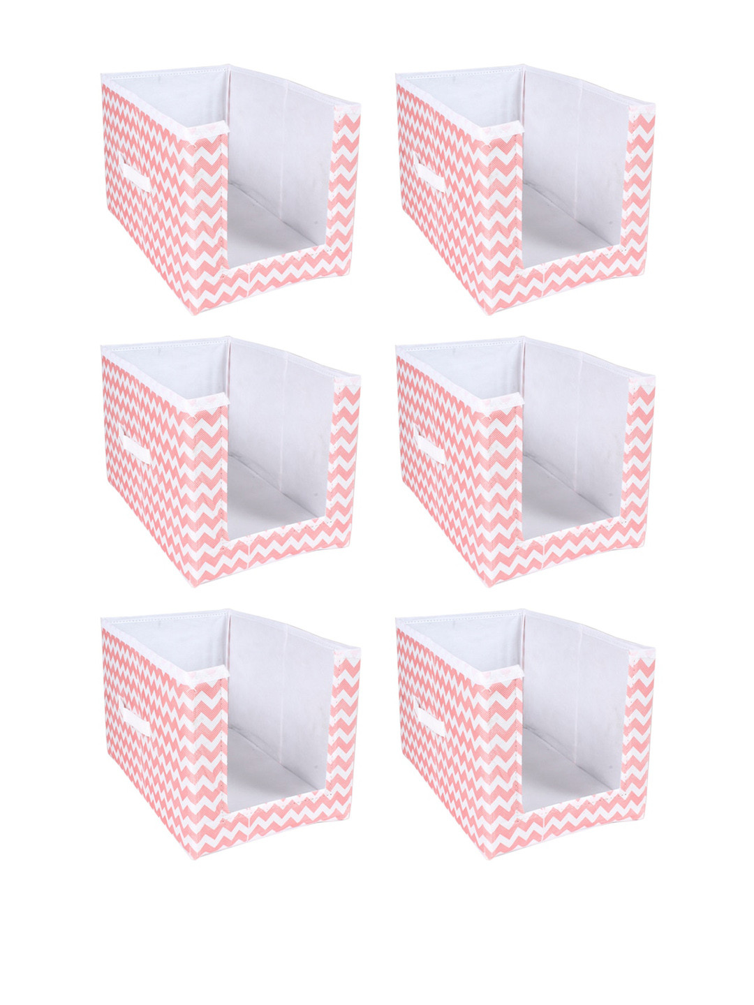 prettykrafts Set Of 6 Peach-Coloured & White Printed Shirt Stacker Closet Organizers