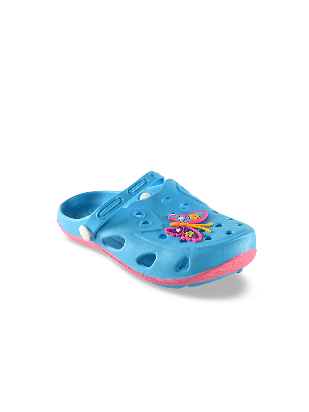 Yellow Bee Girls Blue Butterfly Motif Clogs