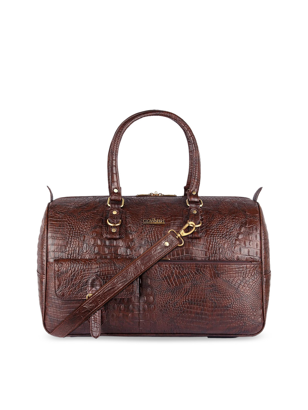 THE CLOWNFISH Crocodila Unisex Brown Textured Medium Duffel Bag