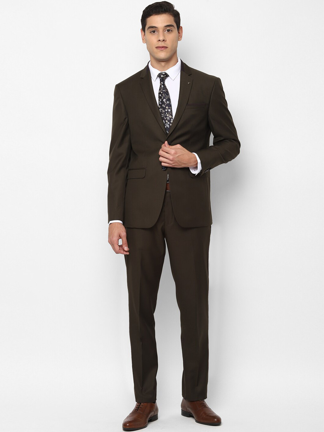 Allen Solly Men Brown Solid Slim Fit Single-Breasted Formal Suit